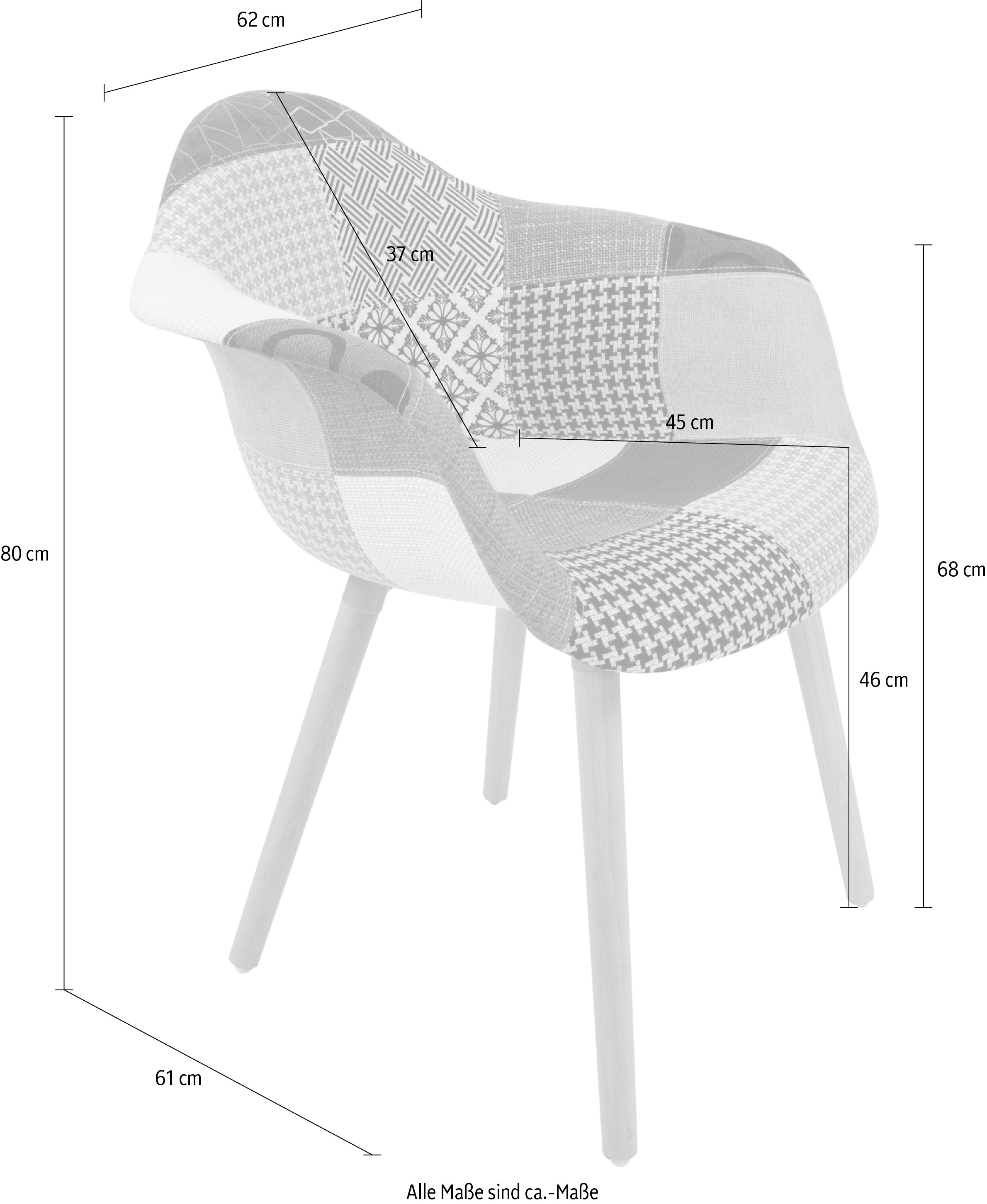 Kayoom Polsterstuhl »Stuhl Dave 110 2er-Set Multi, bequemer Stuhl mit Patchwork-Muster«, (Set), 2 St., stilvoll, elegant, elegante Naturholzbeine, attraktive Farbkombination