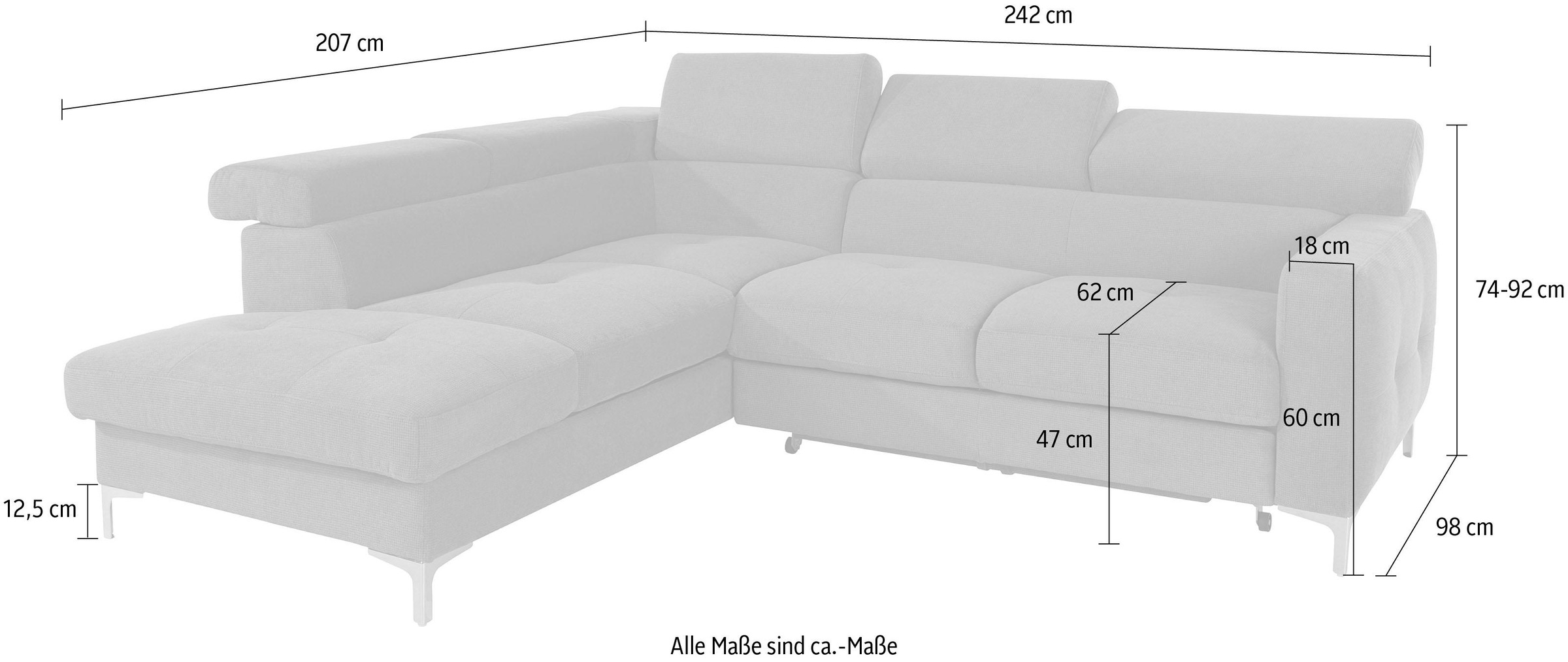 COTTA Ecksofa »Sammy L-Form«, inklusive Kopfteilverstellung, wahlweise mit Bettfunktion
