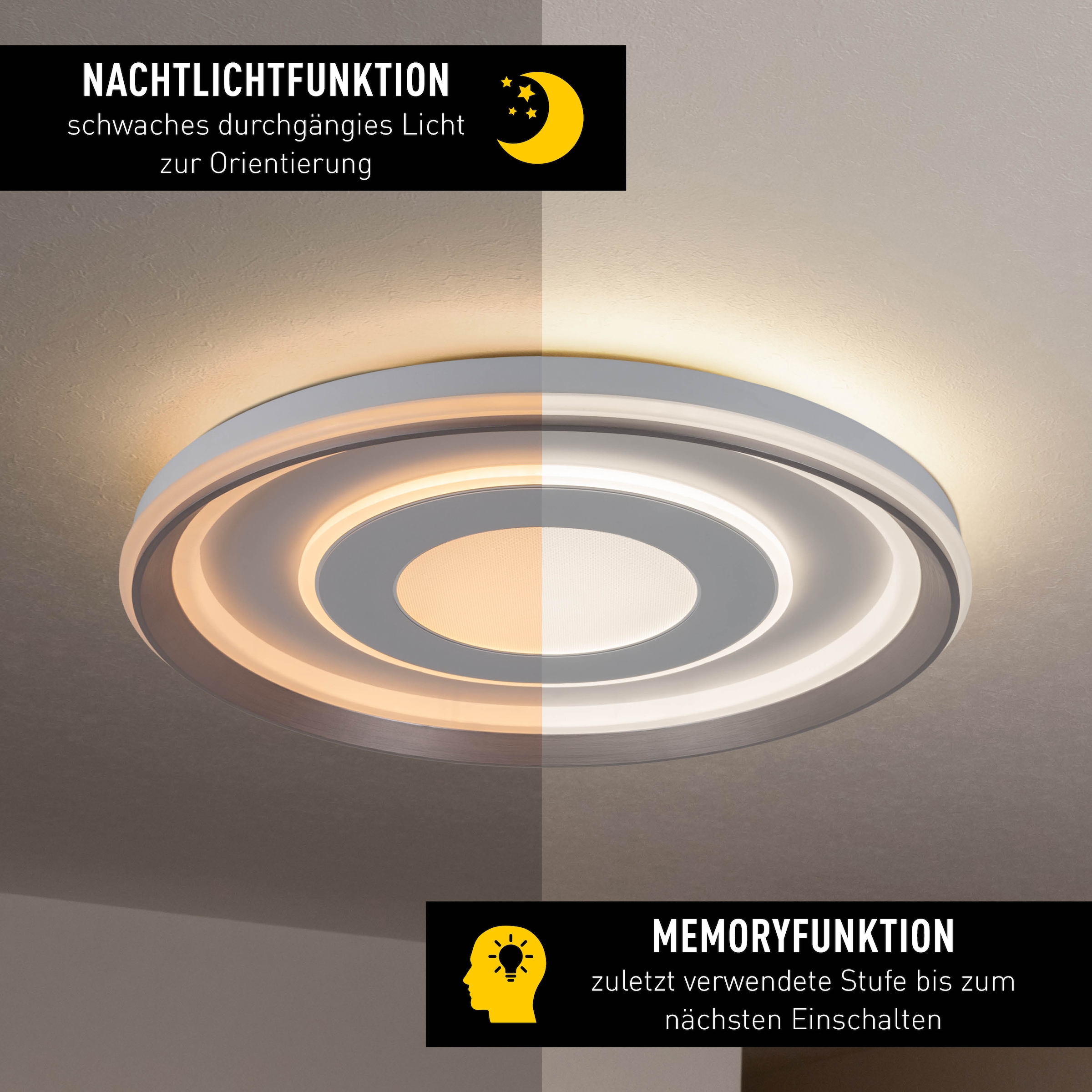 näve LED Deckenleuchte »Doira« LED-Modul 1 Stk. warmweiß - kaltweiß weiß/silber, dimmbar per Fernbedienung (inkl), CCT, Memory, Nachtlicht