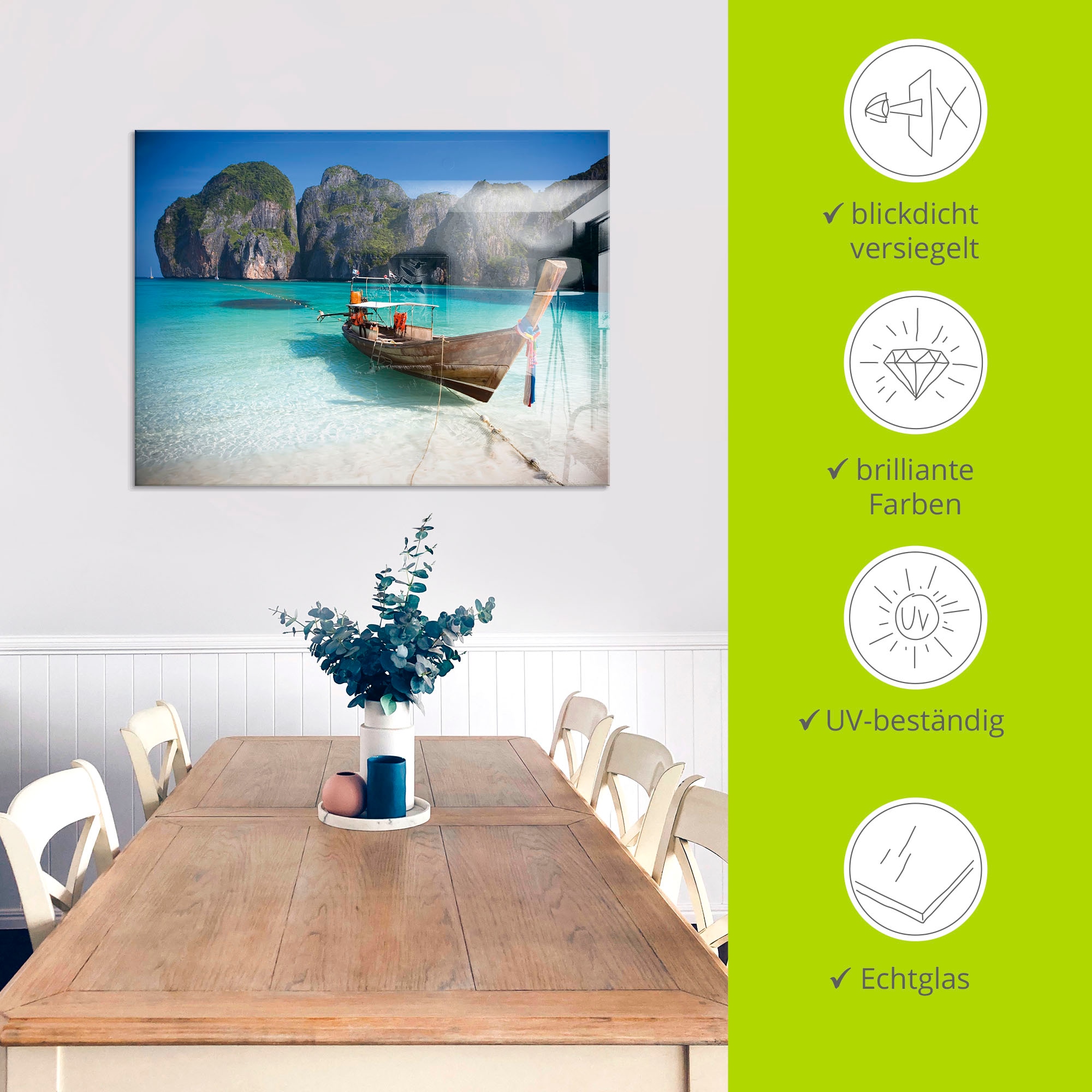 Artland Glasbild »Maya Bay, Koh Phi Phi Leh, Thailand«, Boote & Schiffe, (1 St.), in verschiedenen Größen
