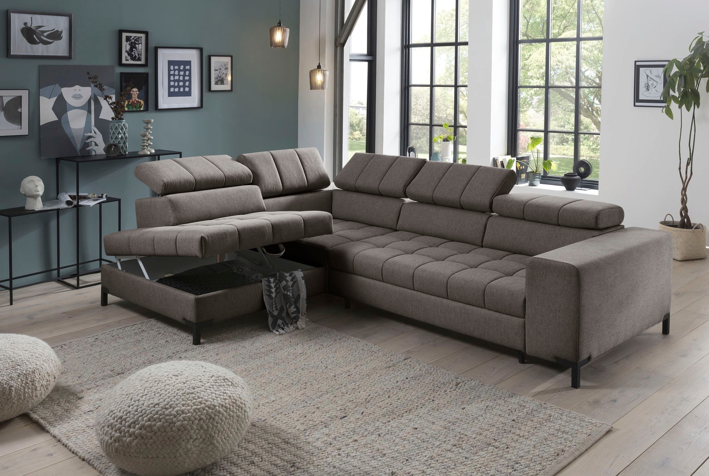 exxpo - sofa fashion Ecksofa »Bocco, hochwertige Verarbeitung, toller Sitzkomfort, bequem, L-Form«, wahlweise mit Bettfunktion u. Bettkasten, inkl. Kopfteilverstellung