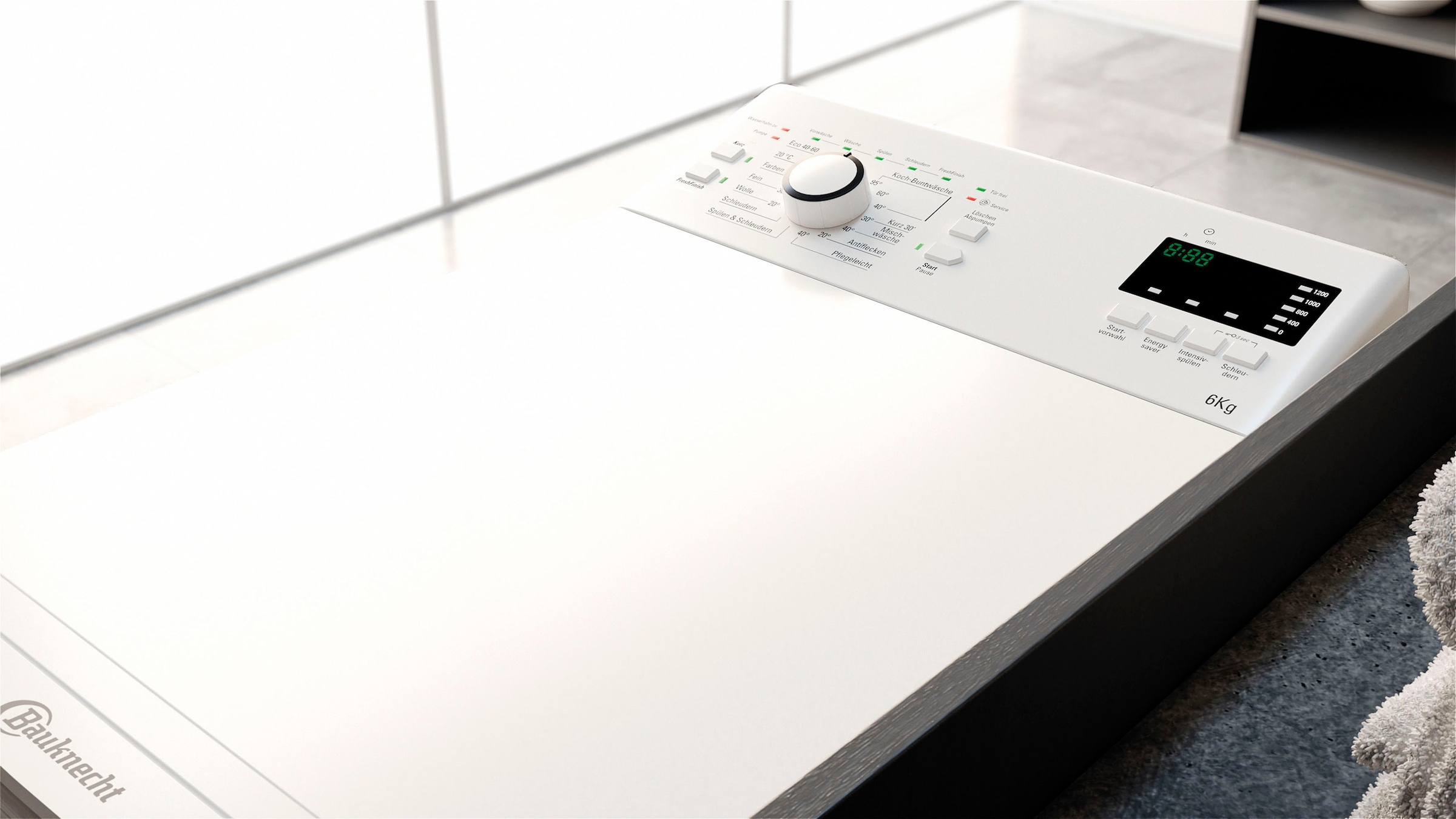 BAUKNECHT Waschmaschine Toplader »WAT Smart Eco 12C«, 6 kg, 1200 U/min, Kurz 30 min., Intensivspülen, Wolleprogramm, Startzeitvorwahl