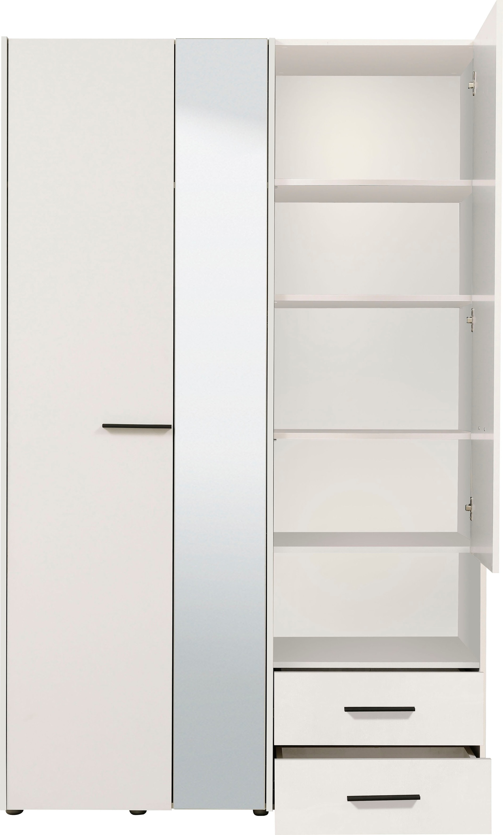 INOSIGN Kleiderschrank »Leon, FSC® -zertifiziertem Holzwerkstoff«, mit Spiegel, Innenausstattung und 2 Schubladen, 127,5x55x205,5cm