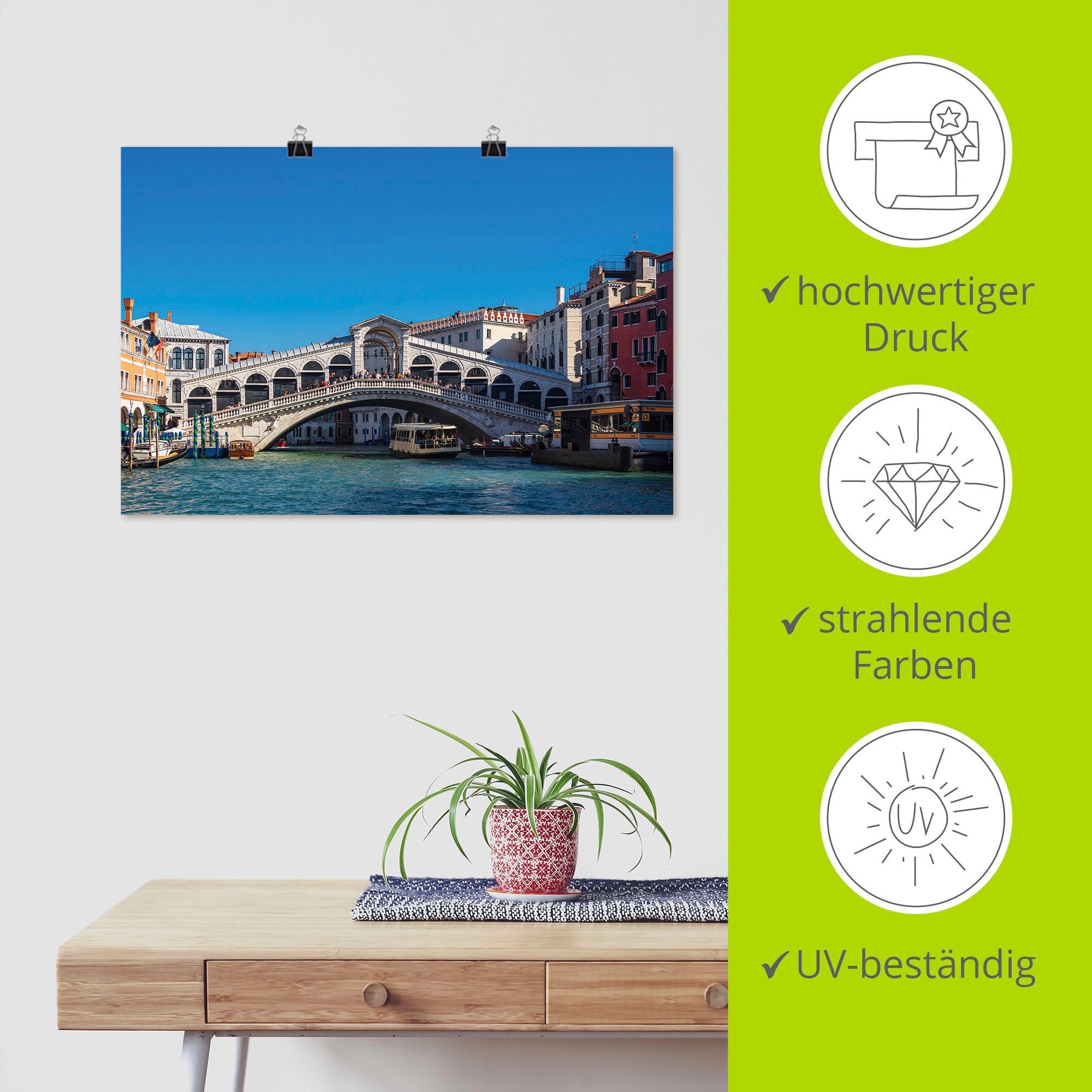 Artland Wandbild Brücke bestellen in in auf Alubild, Poster die oder Wandaufkleber (1 St.), Größen Venedig, Leinwandbild, als Venedig«, auf »Blick versch. Raten Rialto