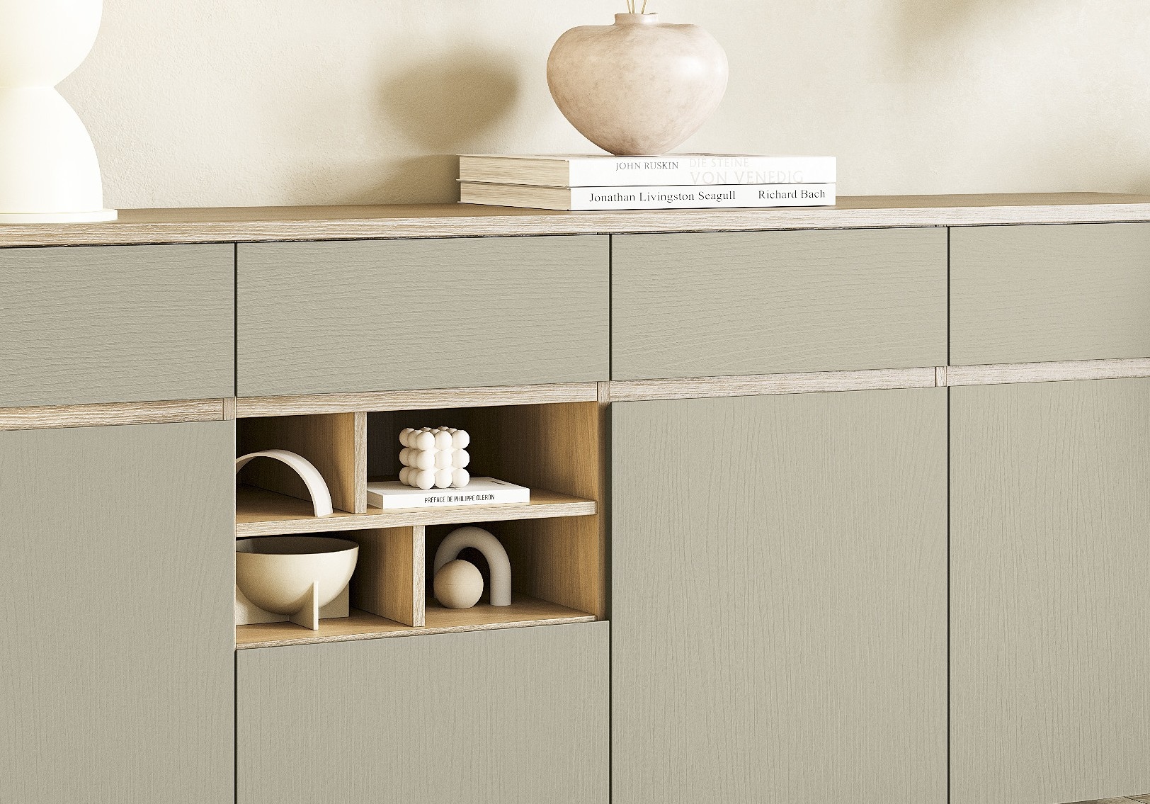 Home affaire Sideboard »Stranda, moderner Schrank, Kommode im Scandi-Style, 198 cm breit« elegante Rahmenoptik, ausreichend Stauraum, vielseitig einsetzbar