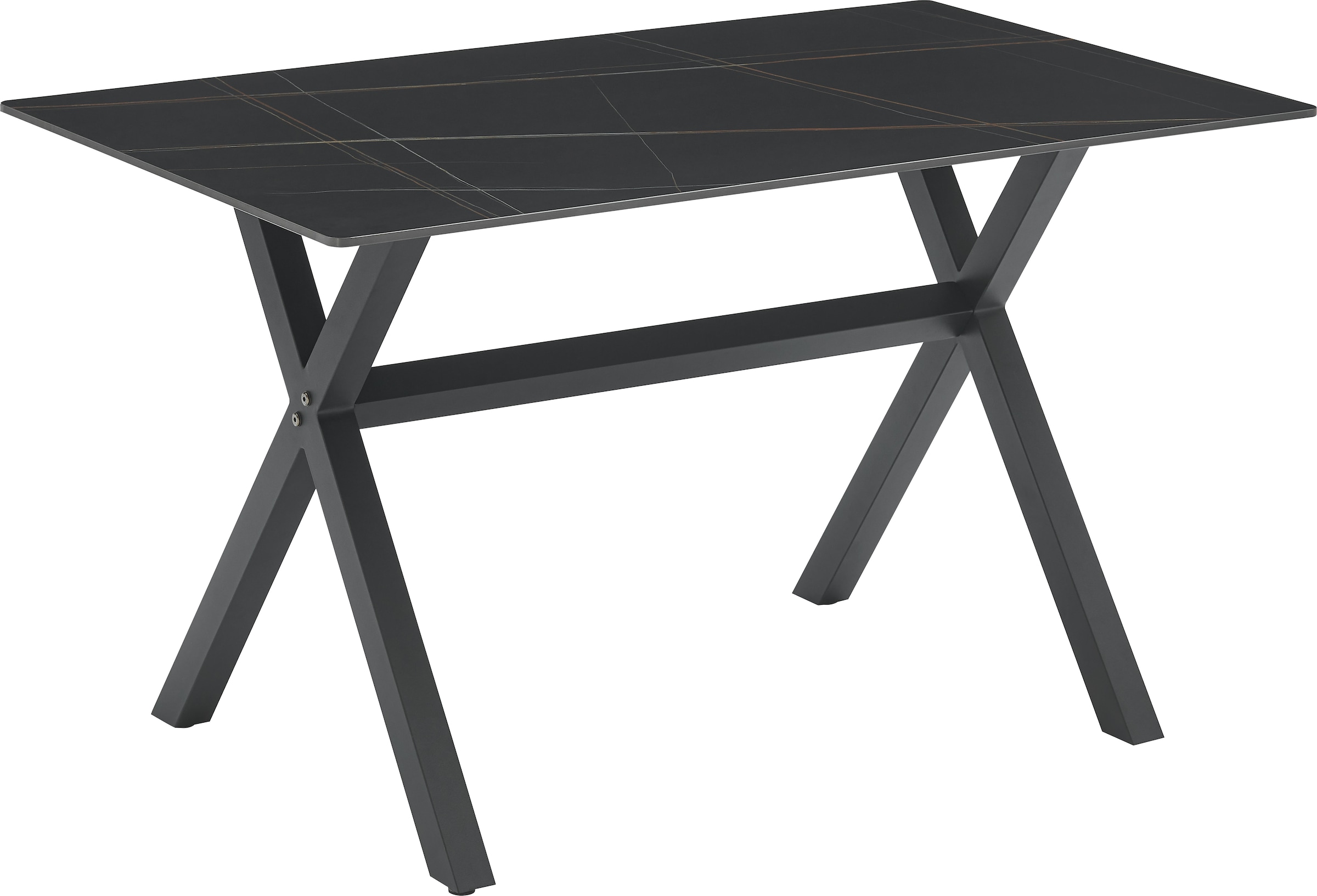 OTTO home Essgruppe »Arye« Set, 140 cm Esstisch + 4 Stühle, 5 Stk. tlg. Samt- oder Strukturstoffbezug, Metallgestell, Tischplatte Sinterstein