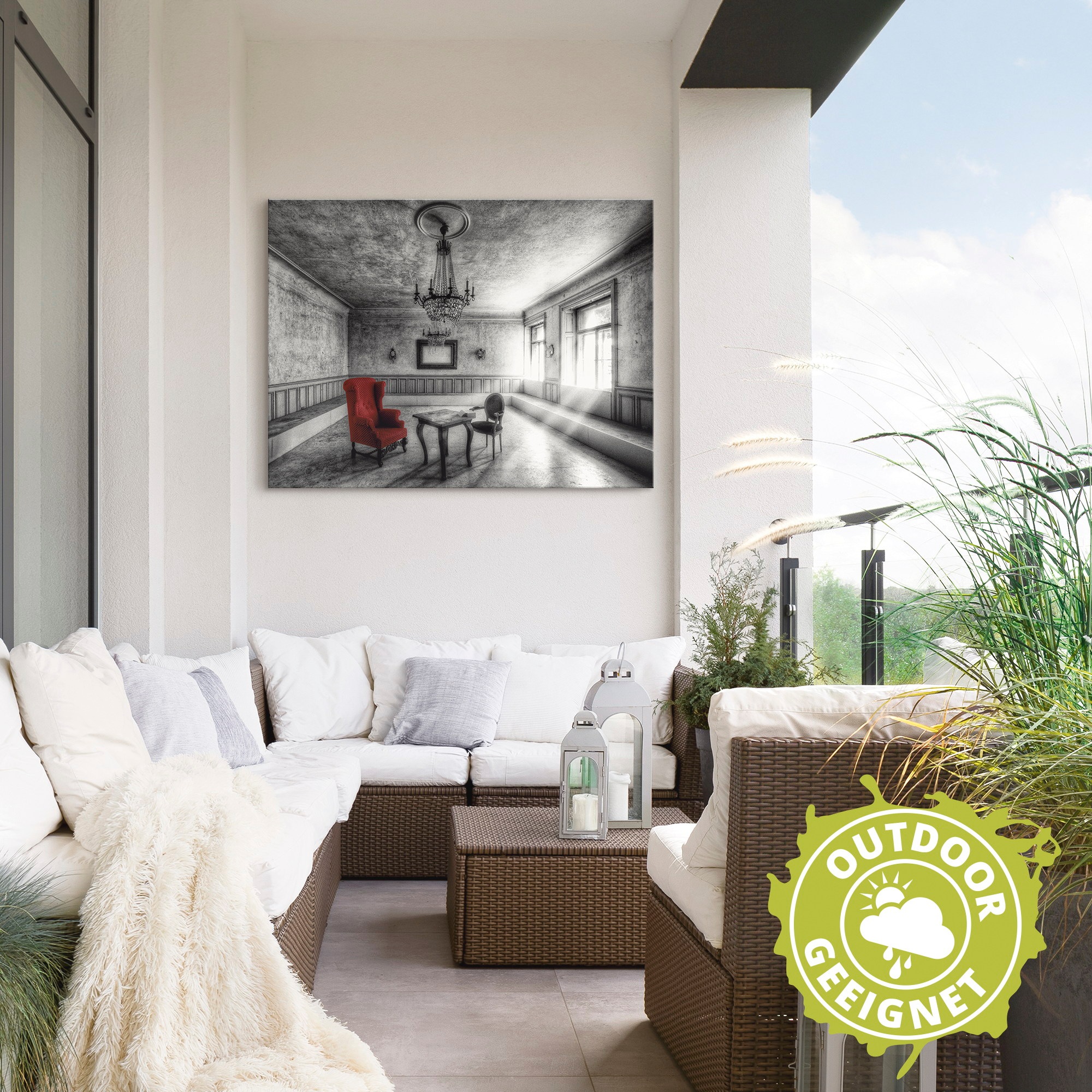 Artland Wandbild »Lost Place - Roter Sessel«, Architektonische Elemente, (1 St.), als Alubild, Outdoorbild, Leinwandbild, Poster, Wandaufkleber