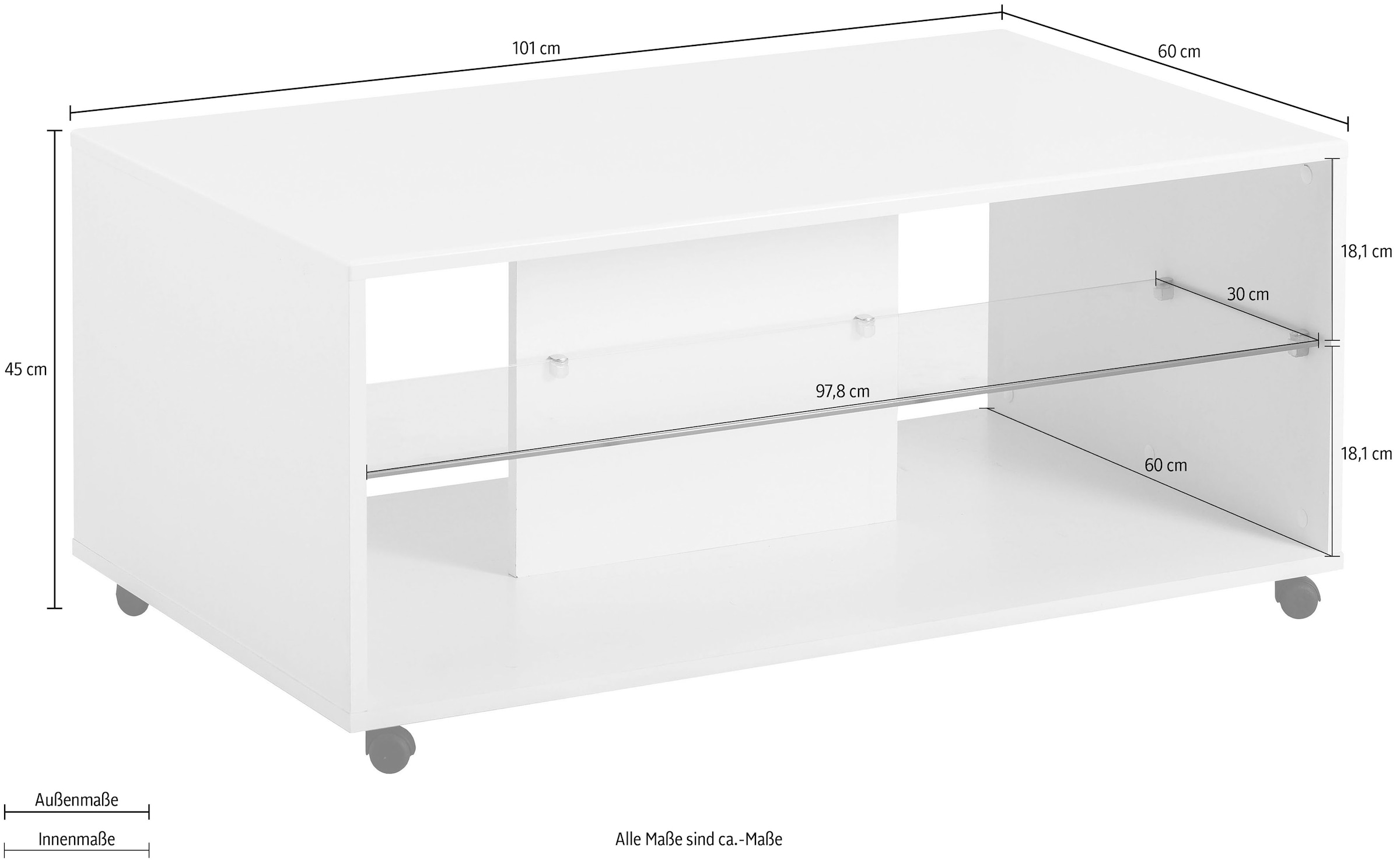 INOSIGN Couchtisch »Trentino«, Breite ca. 101 cm, mit Rollen