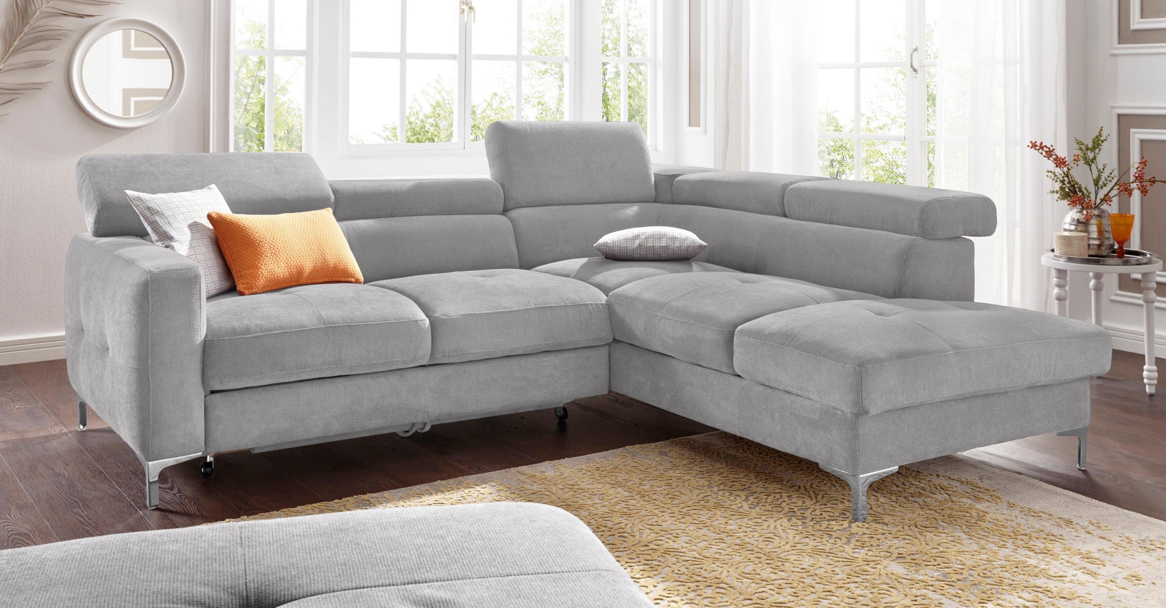 COTTA Polstergarnitur »Sammy L-Form«, (Set), Set bestehend aus: Ecksofa mit Kopfteilverstellung & Hocker