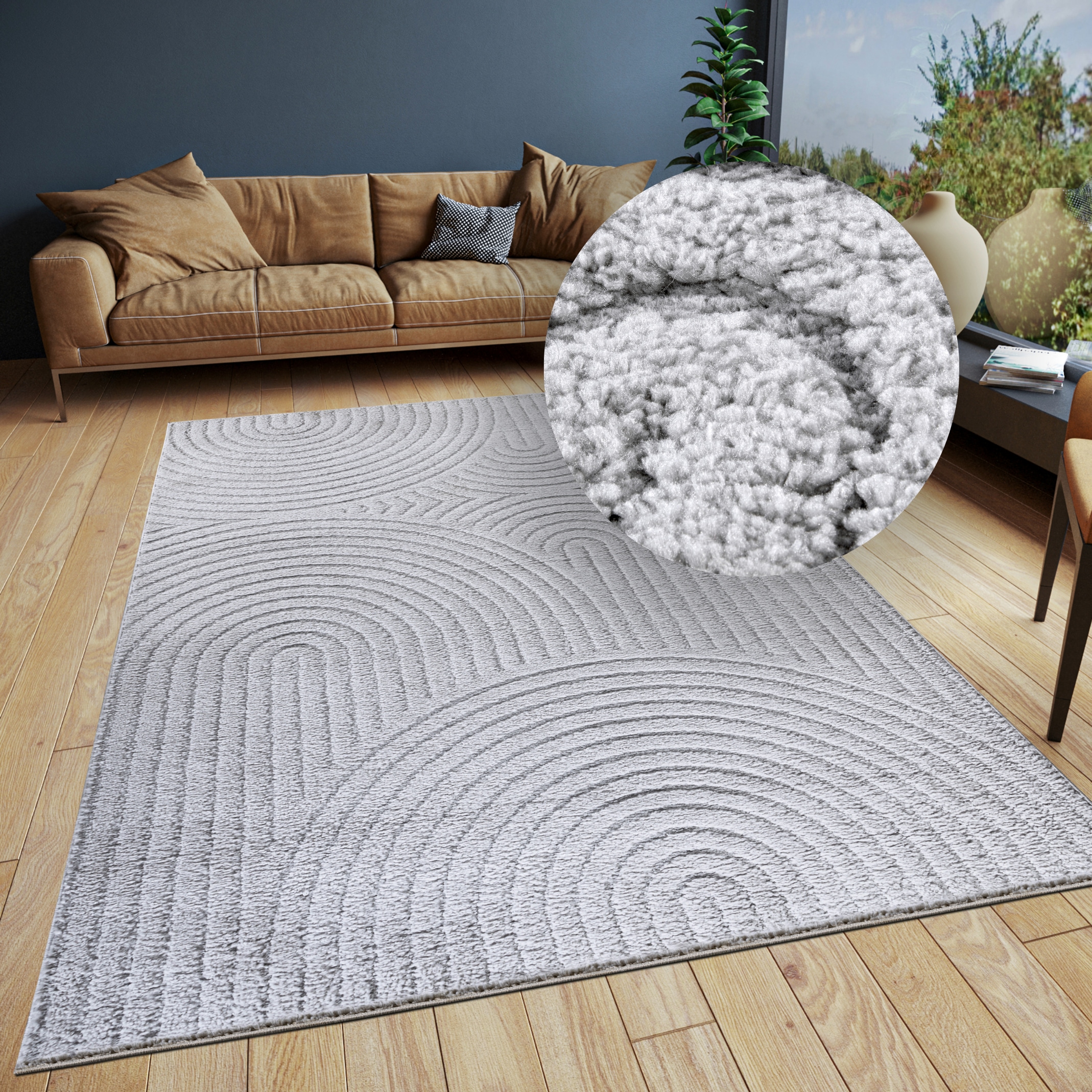 ELLE DECORATION, Designteppich »Cosy Panglao, auch als Rundteppich erhältlich« rechteckig 14 mm Höhe uni Kurzflor, Hoch Tief Struktur, modern, Skandi,