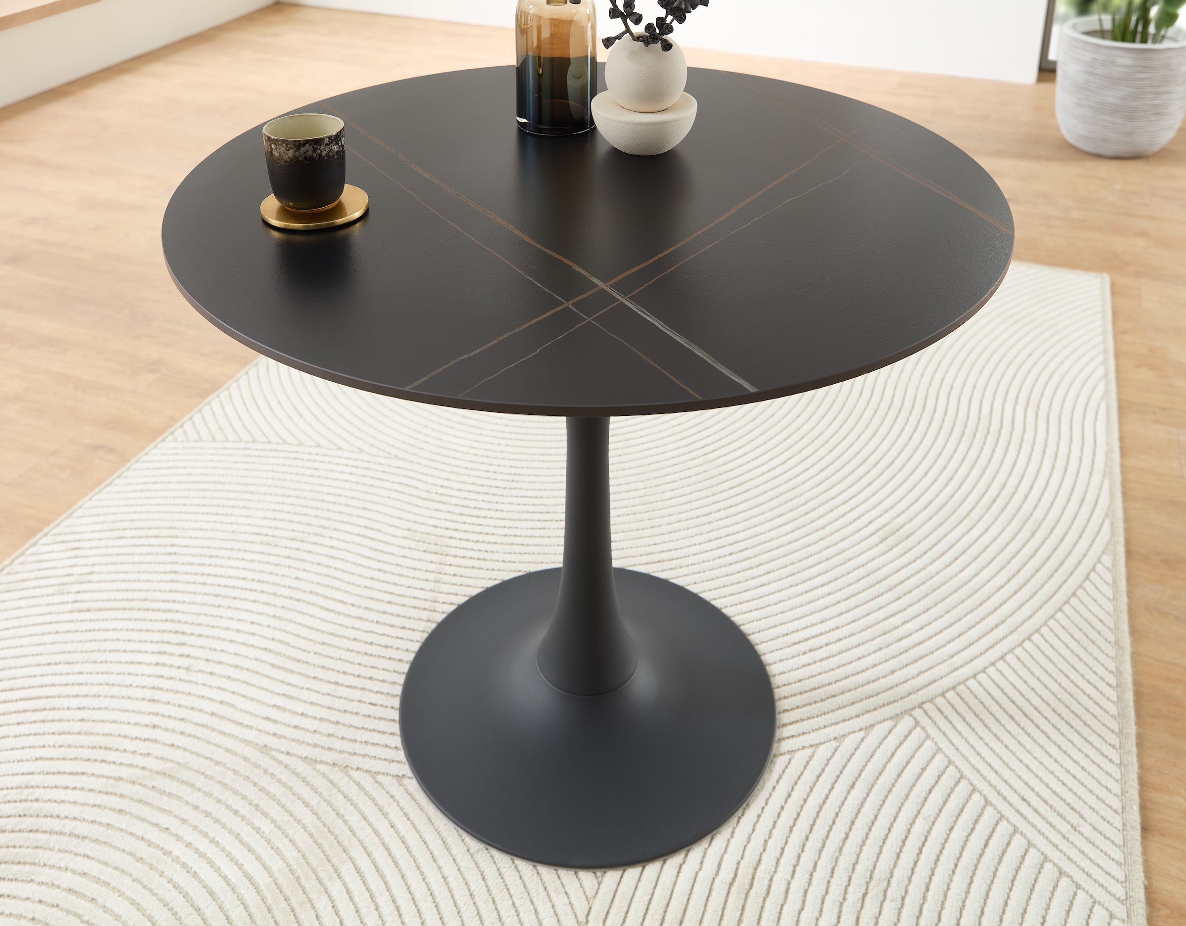Stolkom Esstisch »Josh Esszimmertisch rund Keramik, marmoriert, BxH 90x75 cm«, Keramikoberfläche marmoriert, Wahlweise in weiß, grau oder schwarz