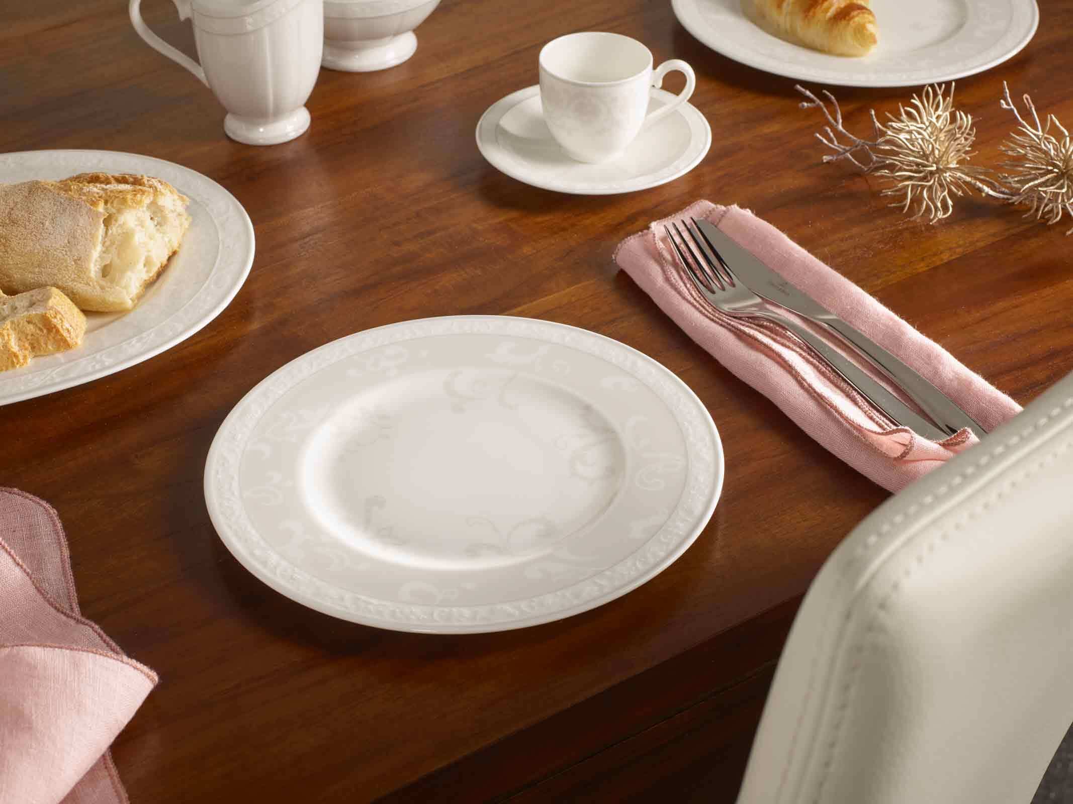 Villeroy & Boch Frühstücksteller »Frühstücksteller Gray Pearl ø 22,7 cm 6er Set weiß« Spülmaschinengeeignet, Mikrowellengeeignet