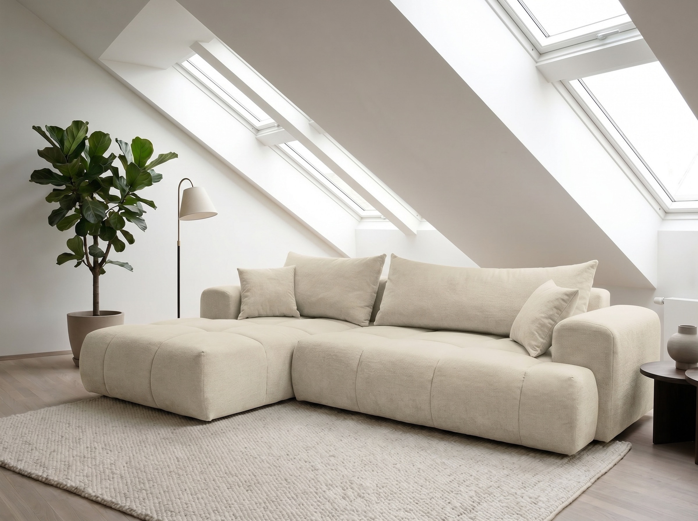 WERK2 Ecksofa »Ewela-Bubble, inkl. Bettfunktion & Bettkasten, bequem, Breite 265cm« moderner Boucle Bezug, Liegefläche 200/140cm