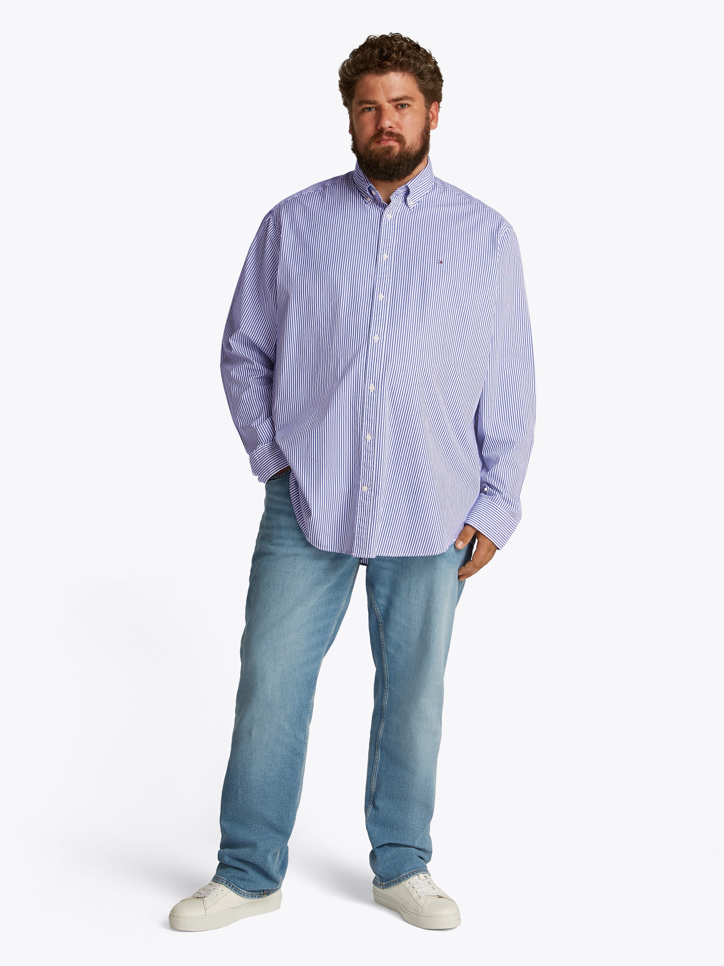 Tommy Hilfiger Big & Tall Langarmhemd »BT-FLEX POPLIN CL STP SHIRT-B«, in Großen Größen, Logostickerei
