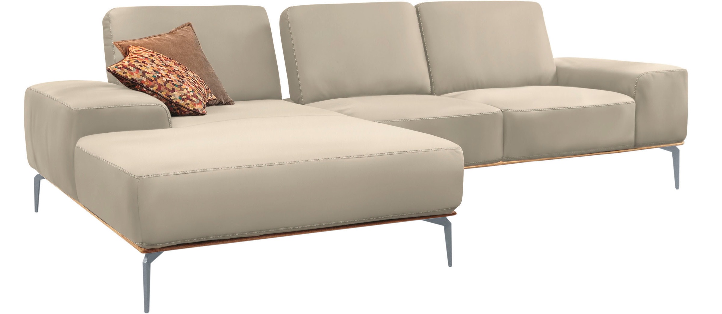 W.SCHILLIG Ecksofa »run, Designsofa mit tollem Sitzkomfort, bequem, L-Form«, mit elegantem Holzsockel, Füße in Silber matt, Breite 279 cm