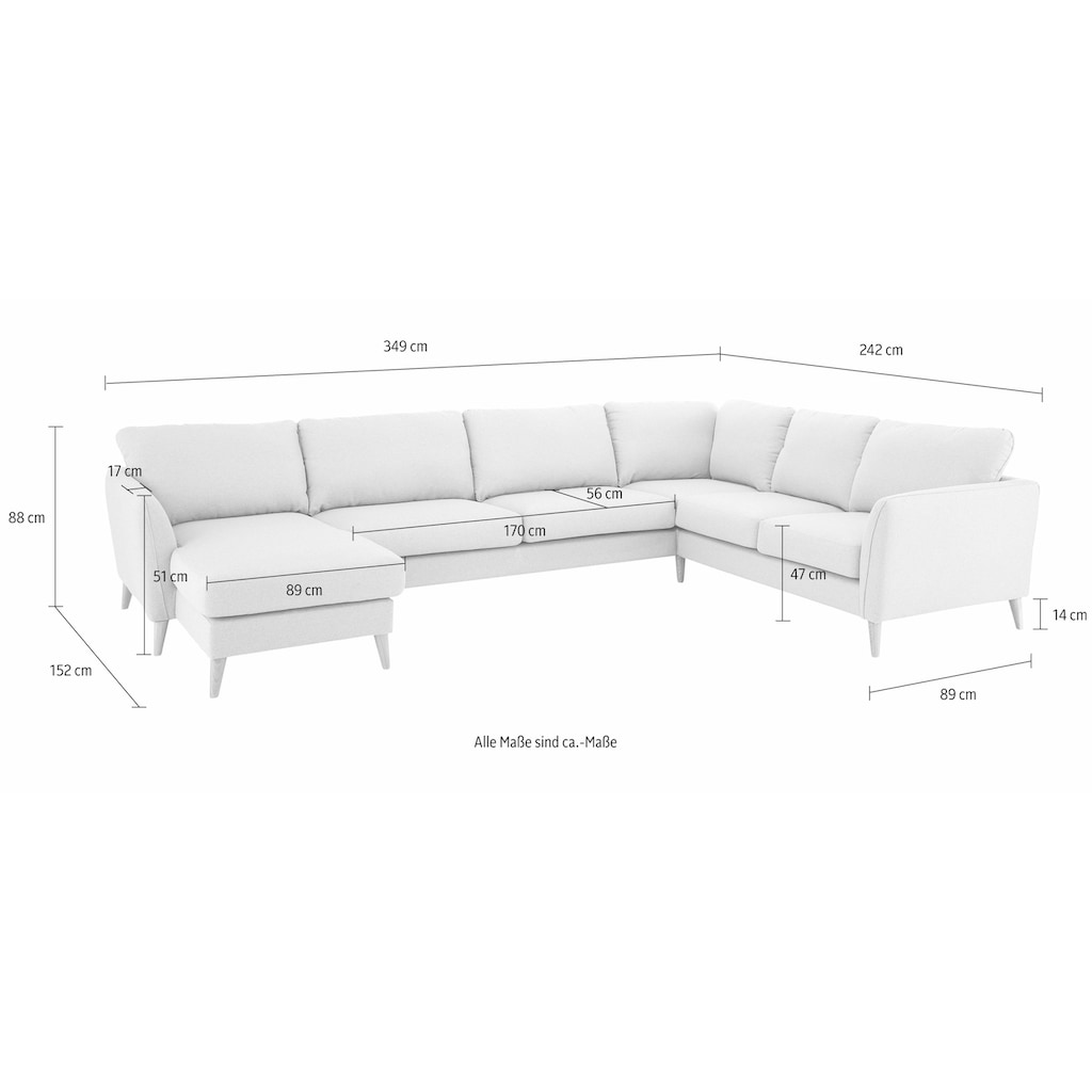 Home affaire Wohnlandschaft »MARSEILLE XXL 349cm, U-Form, Ottomane rechts/links wählbar«