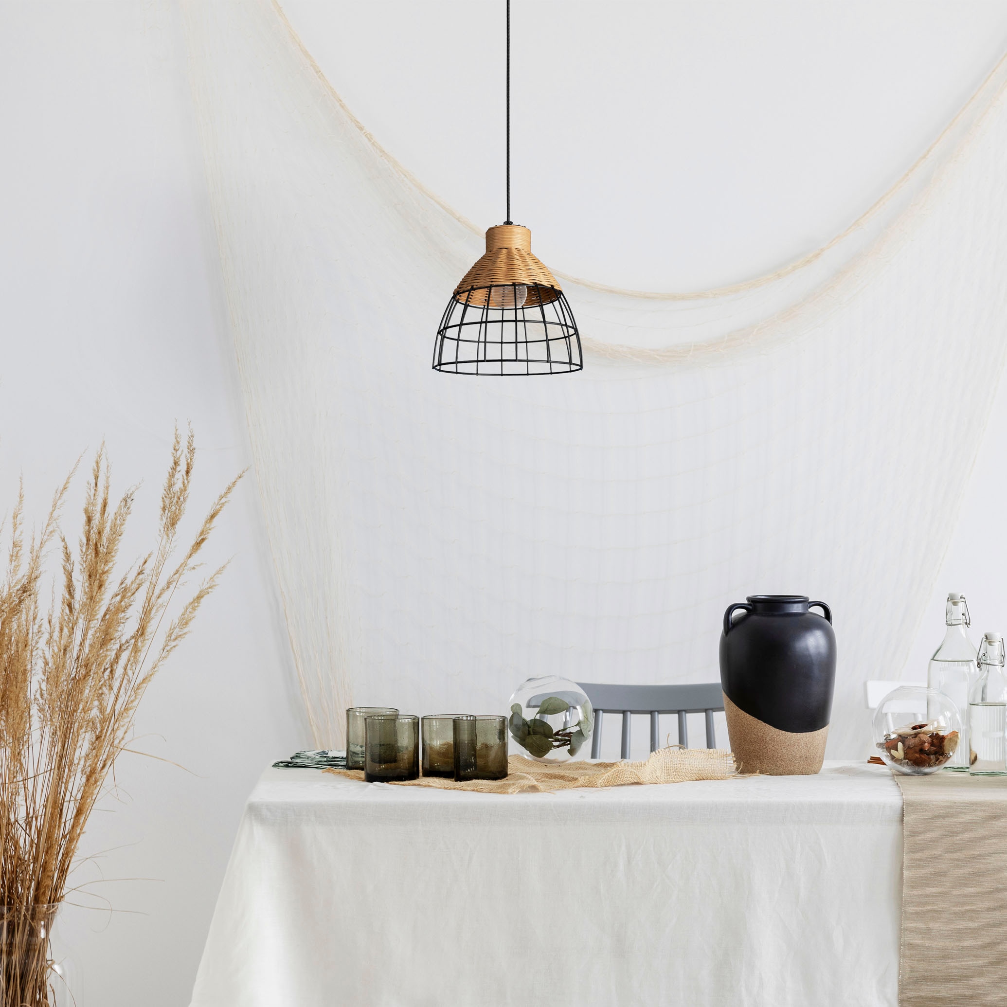 Paco Home Pendelleuchte »PUCU« E27 Korb Lampe LED Hängeleuchte Rattan Esszimmerlampe Boho E27 Vintage