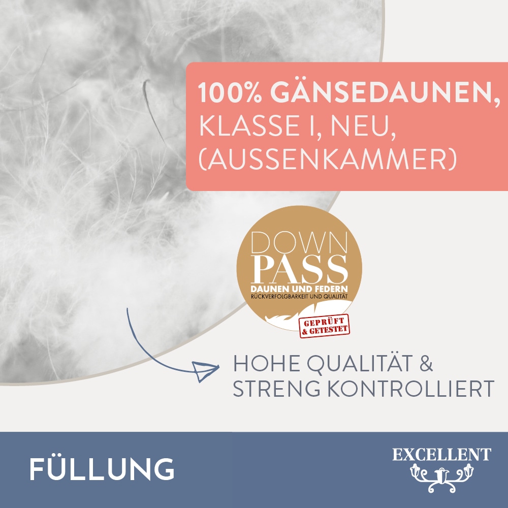 Excellent 3-Kammer-Kopfkissen »Florenz, Kopfkissen mit 10 cm hohen Außensteg«, Füllung: 100% Gänsedaunen (Außenkammern); 100% Gänsefedern (Innenkern), Bezug: 100% Baumwolle, (1 St.), hergestellt in Deutschland, allergikerfreundlich