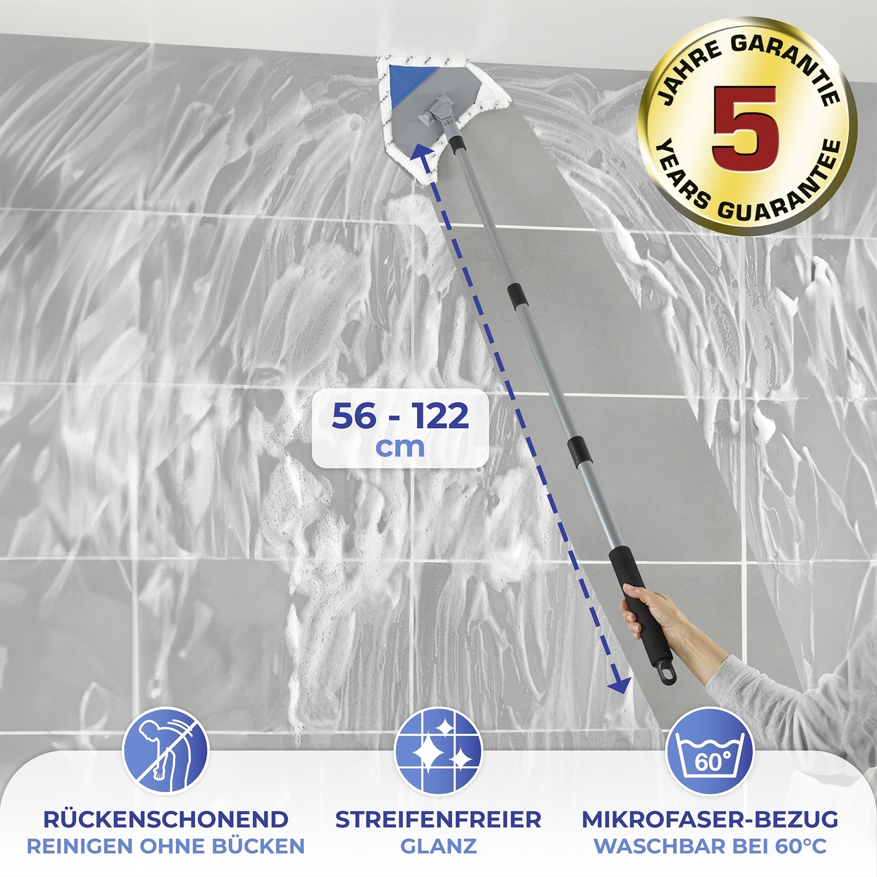 Maximex Bodenwischer-Set »Multiflex-Wischer inkl. Teleskopstiel«, (Set, 5 St.), für Fliesen, Fenster und Böden, mit Aufhangöse
