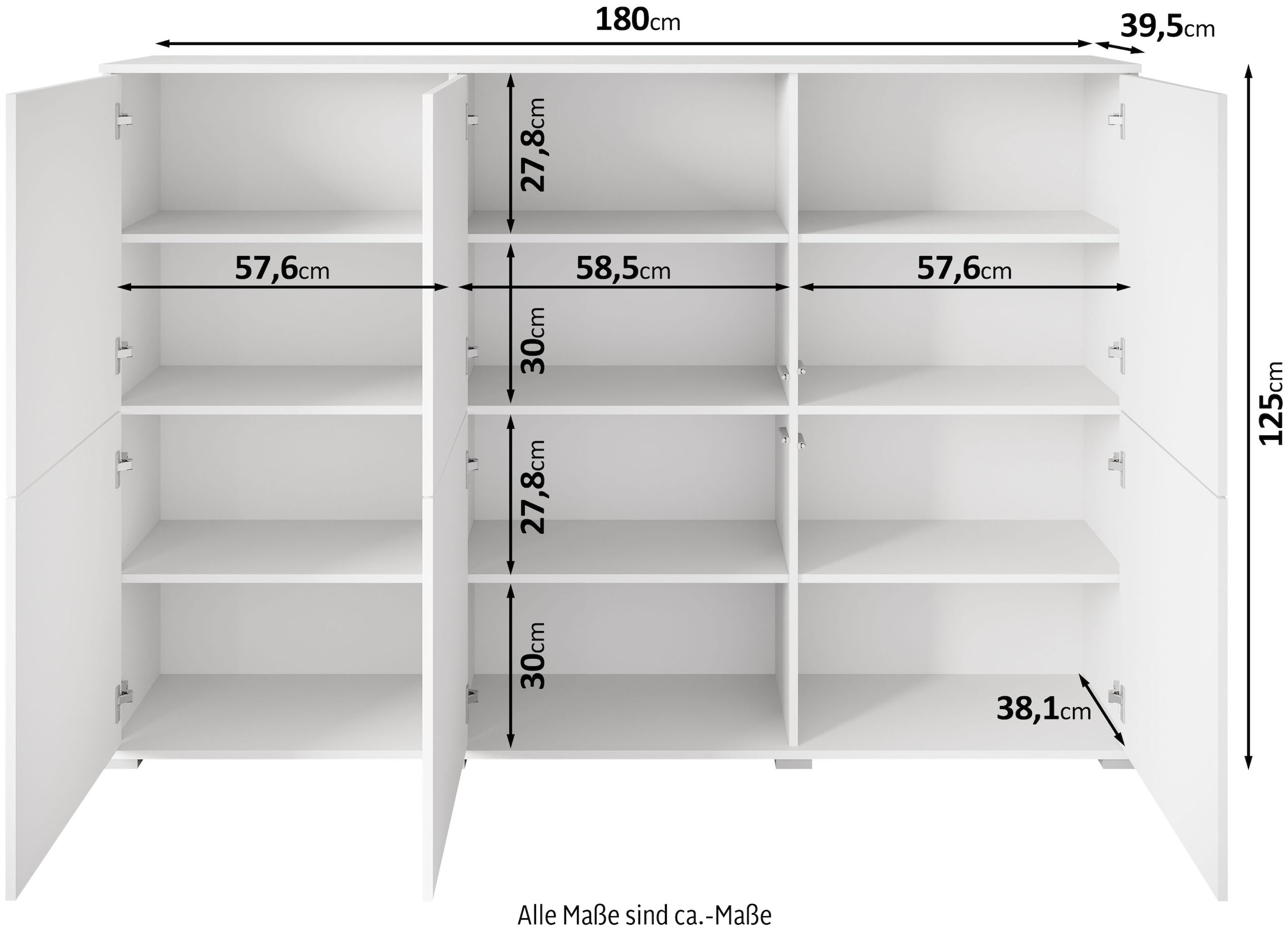INOSIGN Highboard »Kenia, moderne grifflose Hochkommode mit 6 Türen, Breite 180 cm« 1 Stk. tlg. Push-to-Open-Fronten, höhenverstellbaren Einlegeböden