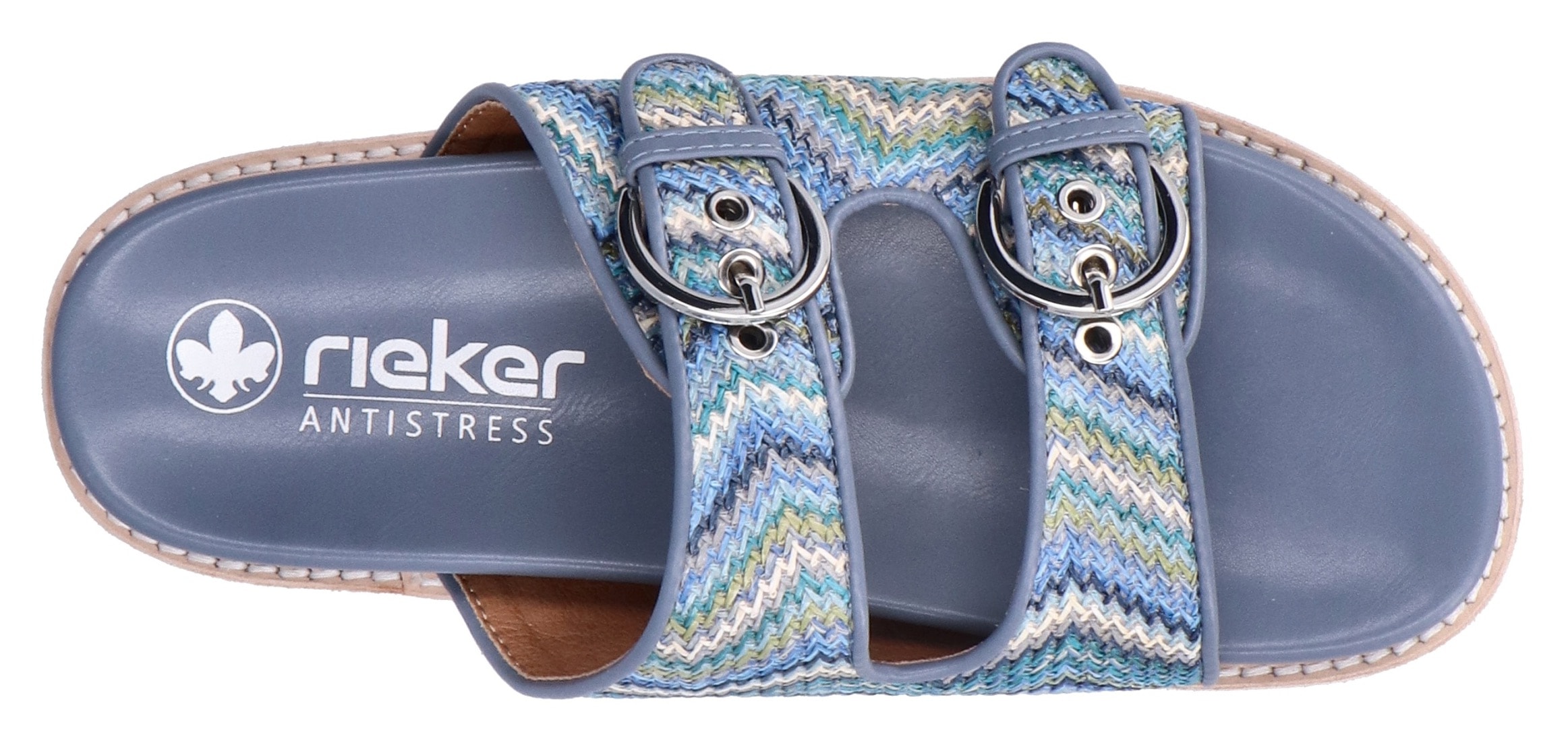 Rieker Pantolette, Sommerschuh, Strandschuh, Urlaubsschuh, Schlappen in Flecht-Optik