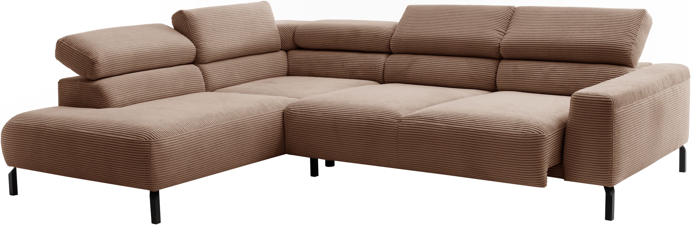 Places of Style Ecksofa »Antonelli, L-Form, inkl. Kopfteilverstellung, Breite 276 cm«, mit elektrischer Sitztiefenverstellung, in Cord, rost