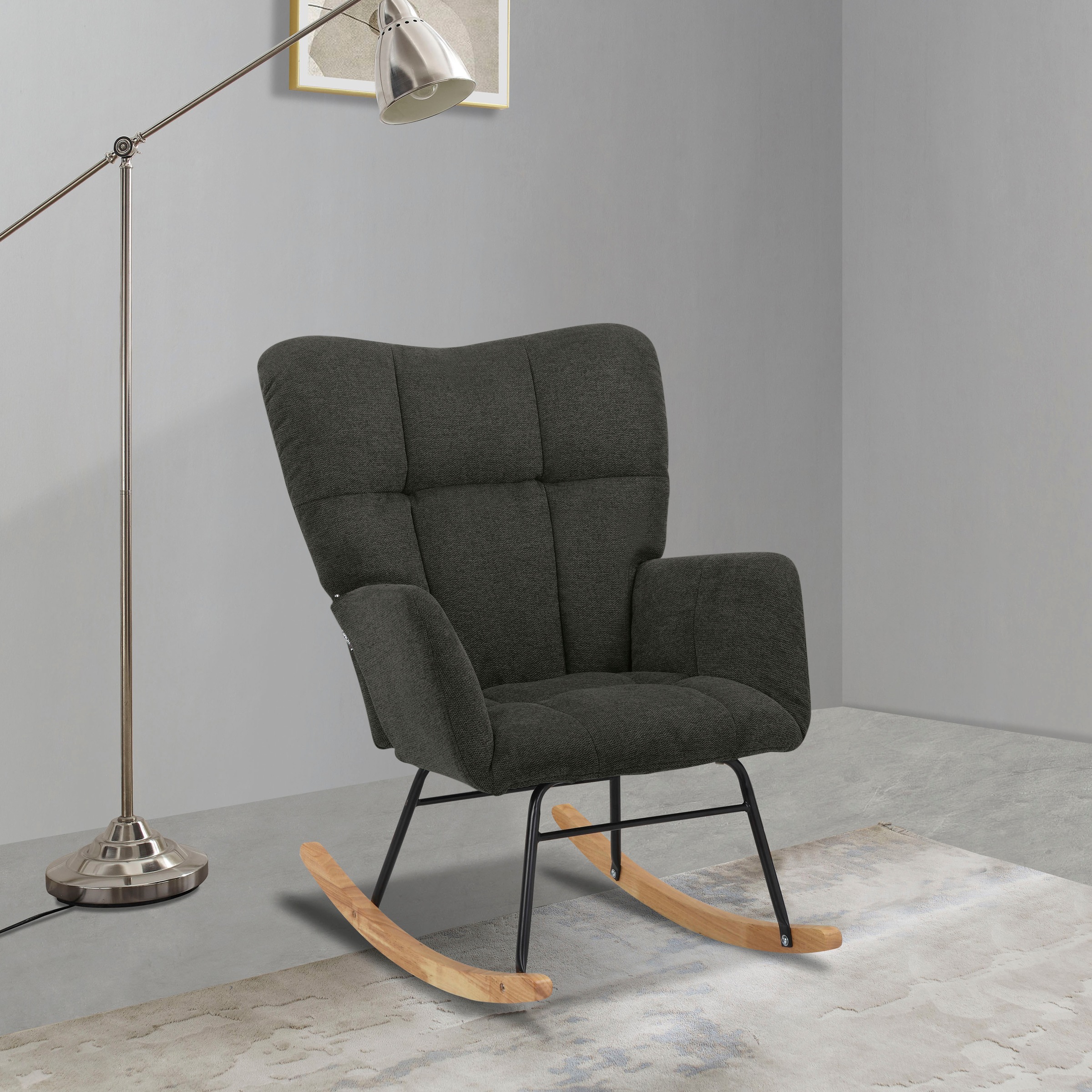 INOSIGN Schaukelsessel »Anika, Ohrensessel Wohnzimmer mit Funktion,«, (1 St.), Sitz und Rücken gepolstert, Beine aus Metall und Holz, Sitzhöhe 48 cm