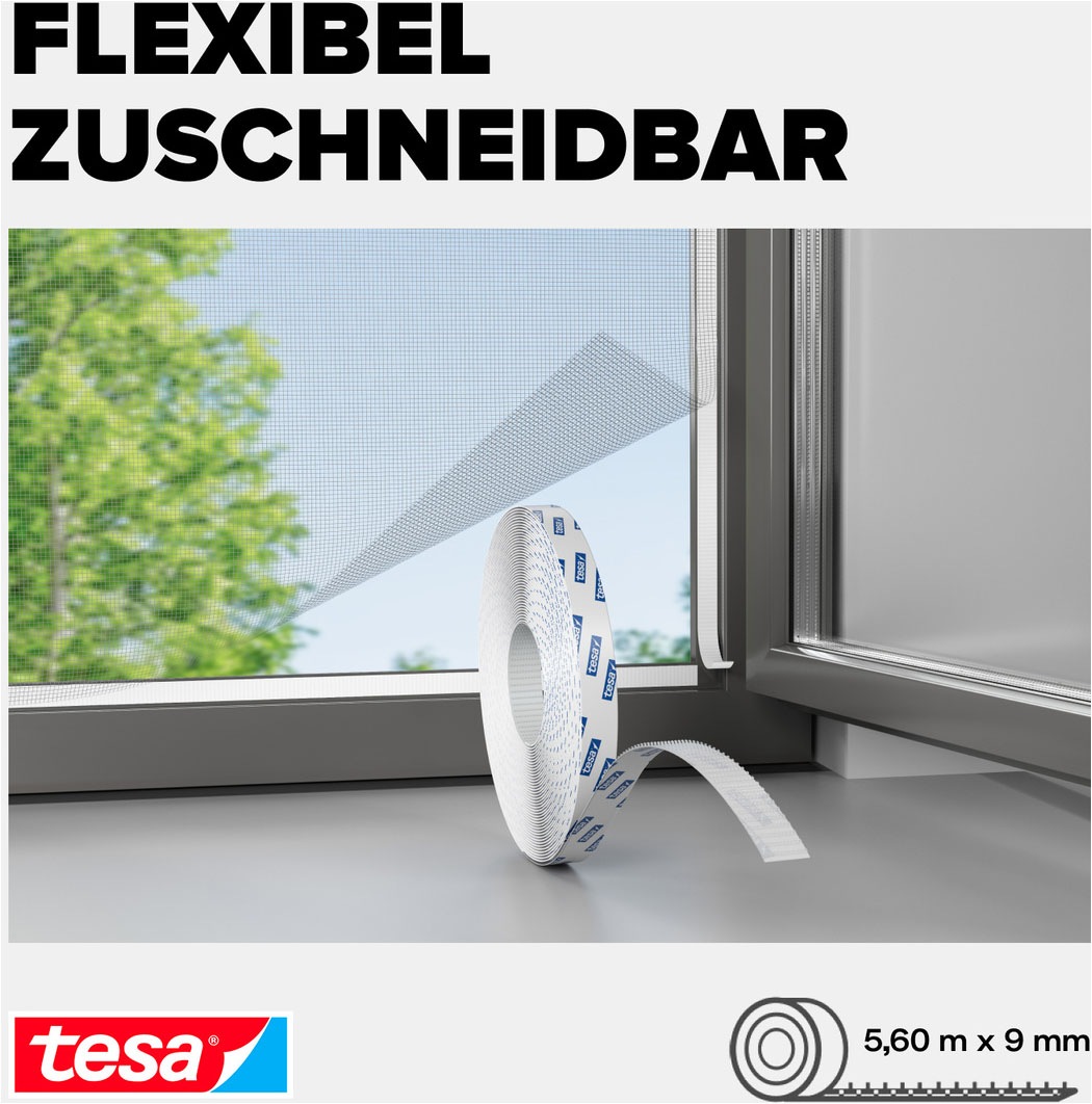 tesa Fliegengitter-Gewebe »Klettband Premium - Ersatzrolle Für Fliegennetze - 560 cm« Packung, Selbstklebendes Klettband, 1 Stk. tlg. zuschneidbar - Mückenschutz ohne Bohren