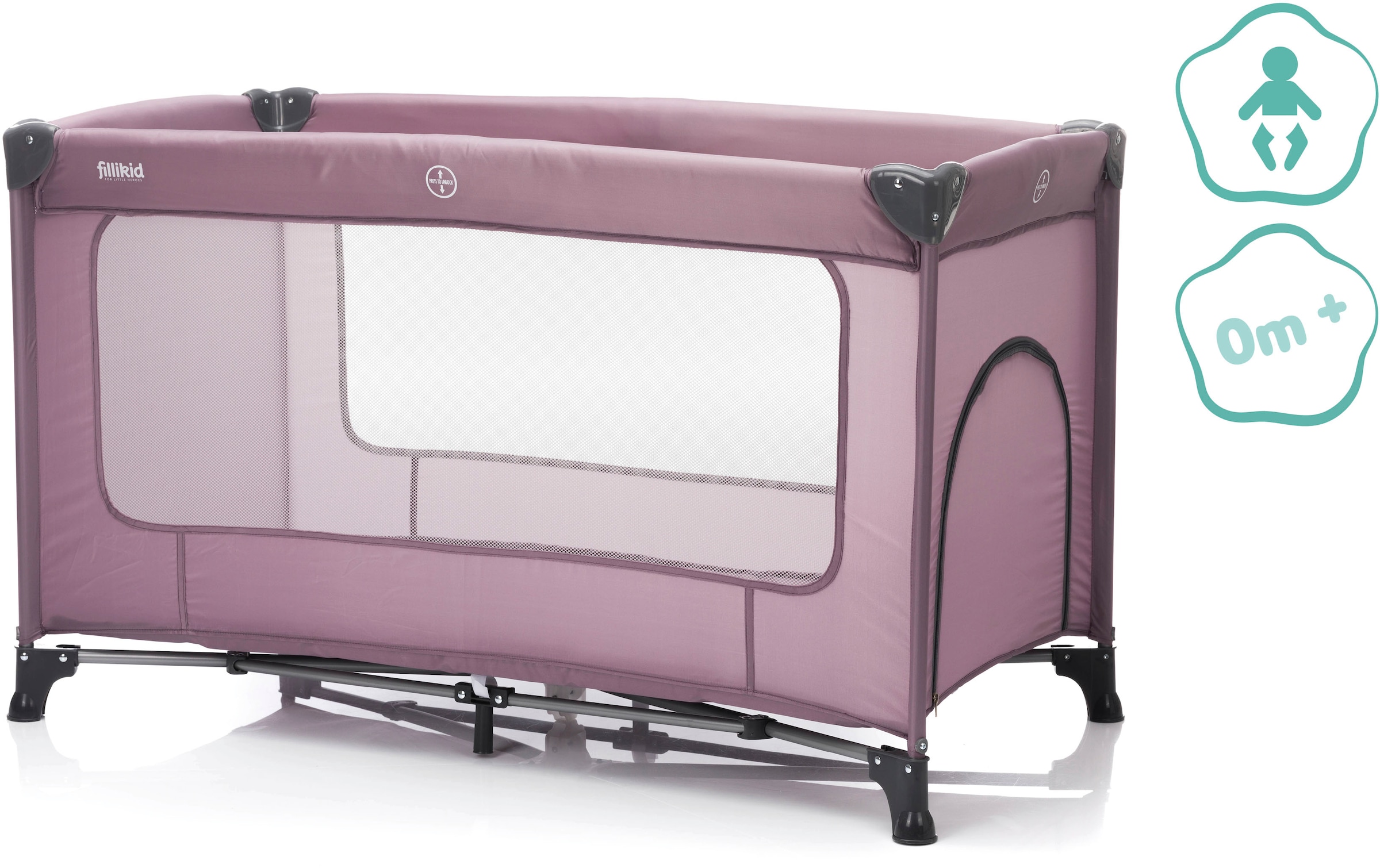 Fillikid Baby-Reisebett »Nizza, Himbeer«, Inkl. Transporttasche