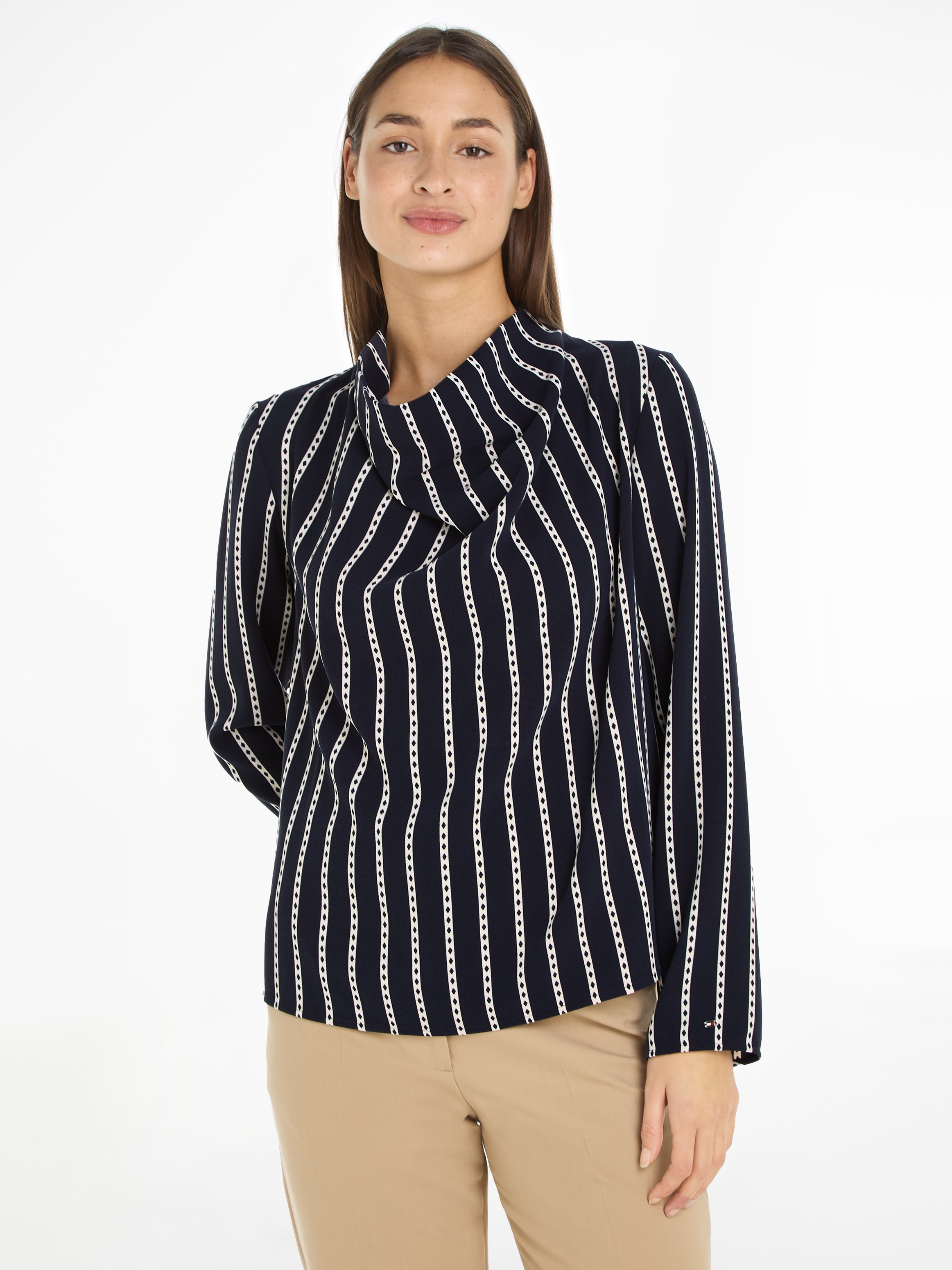 Blusentop »ARGYLE STRIPE COWL NECK BLOUSE«, im hüftlangen Schnitt