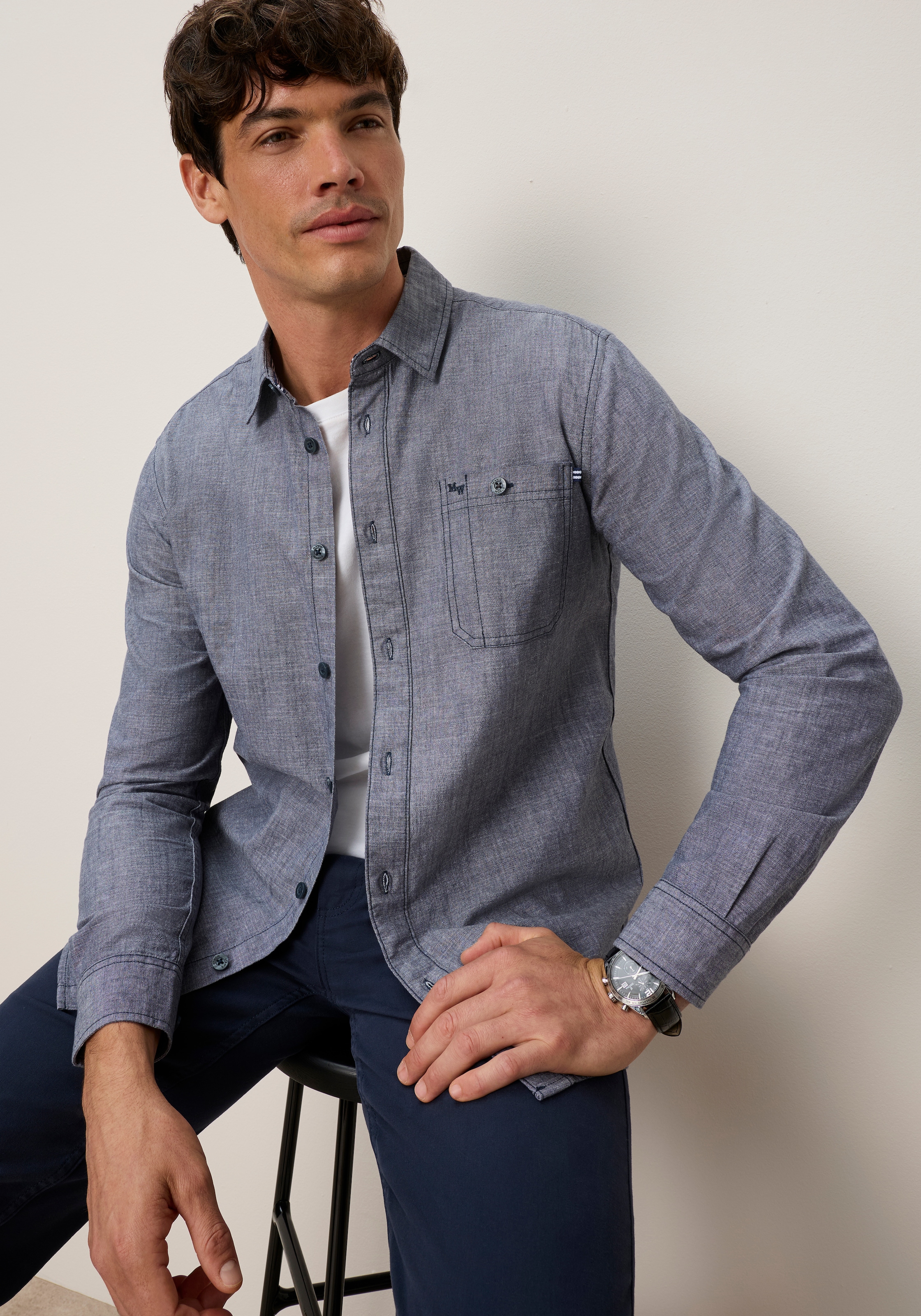 Man's World Langarmhemd »in moderner Chambray-Qualität« Regular-Fit, Leicht, vielseitig