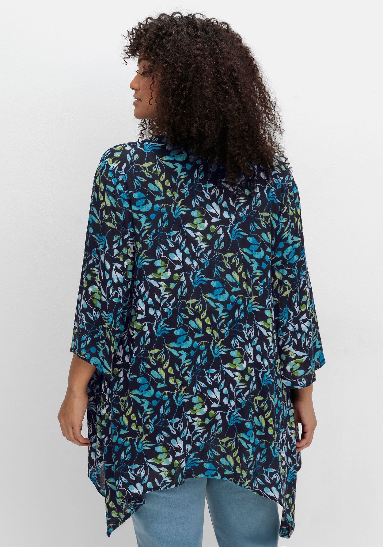 Sheego Longbluse »Blusenjacke mit Blätterdruck, in Zipfelform«
