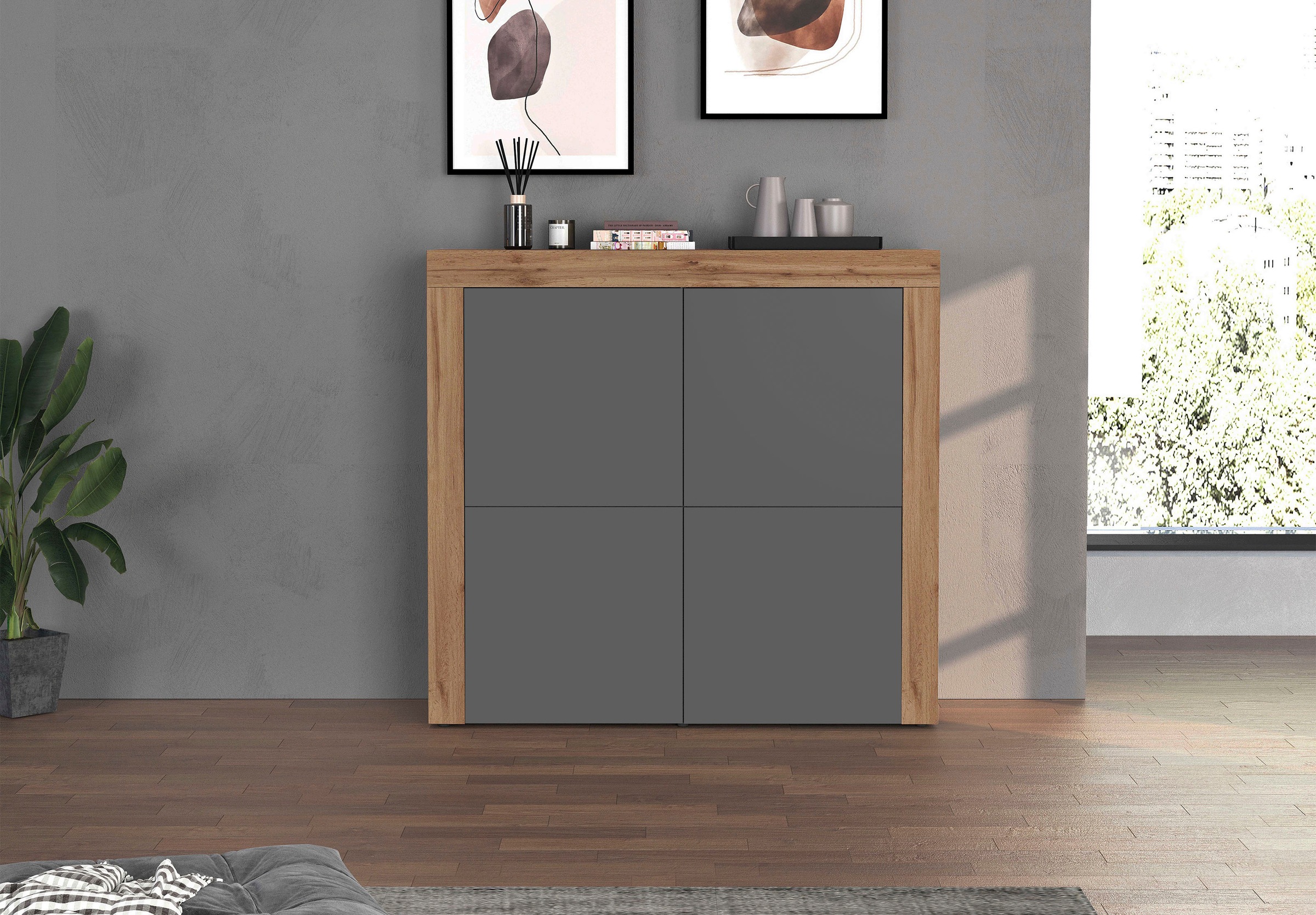 INOSIGN Highboard »CHRONOS Breite 140 cm mit 4 Türen und 8 Fächer 'Made in Italy'«, (1 St.), Hohes Sideboard, Kommode, Schrank, Grifflos mit Push to Open
