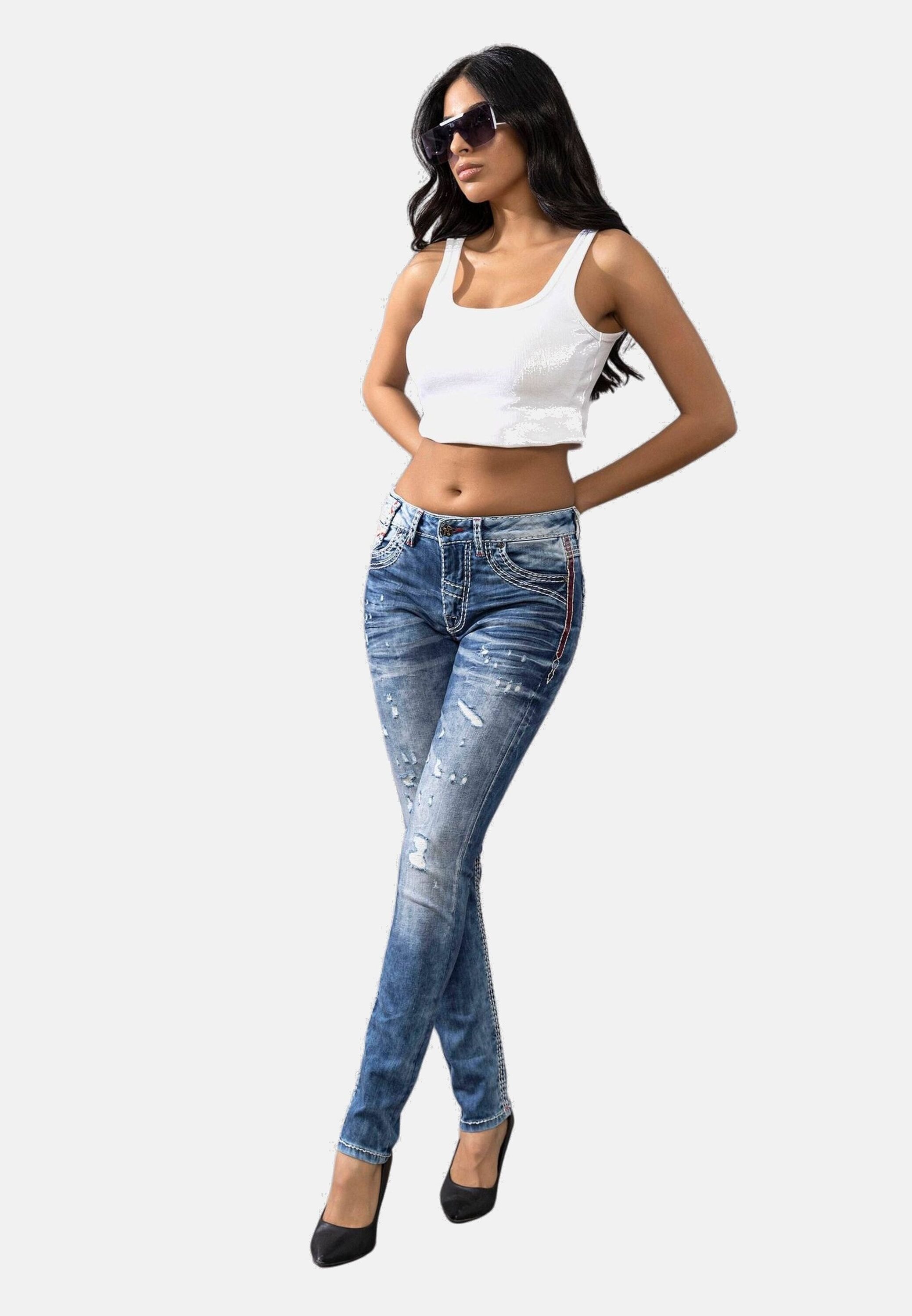 Cipo & Baxx Slim-fit-Jeans »Cipo & Baxx Jeans« mit angesagten Used-Elementen, WD442