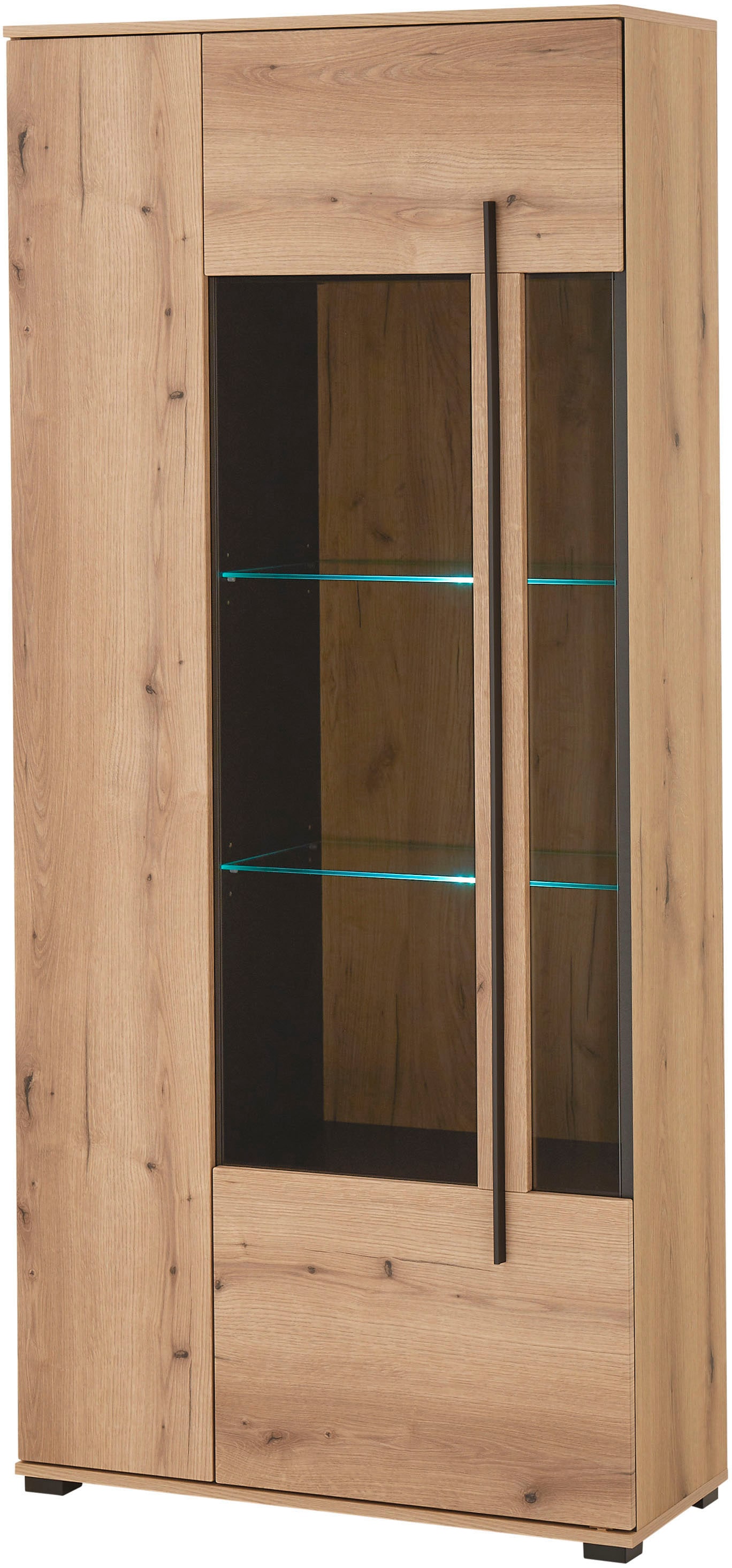 Home affaire Vitrine »Cantara, Vitrinenschrank in Eiche Evoke oder weiß, Standvitrine« schwarzer Stangengriff, ausreichend Stauraum, vielseitig einsetzbar