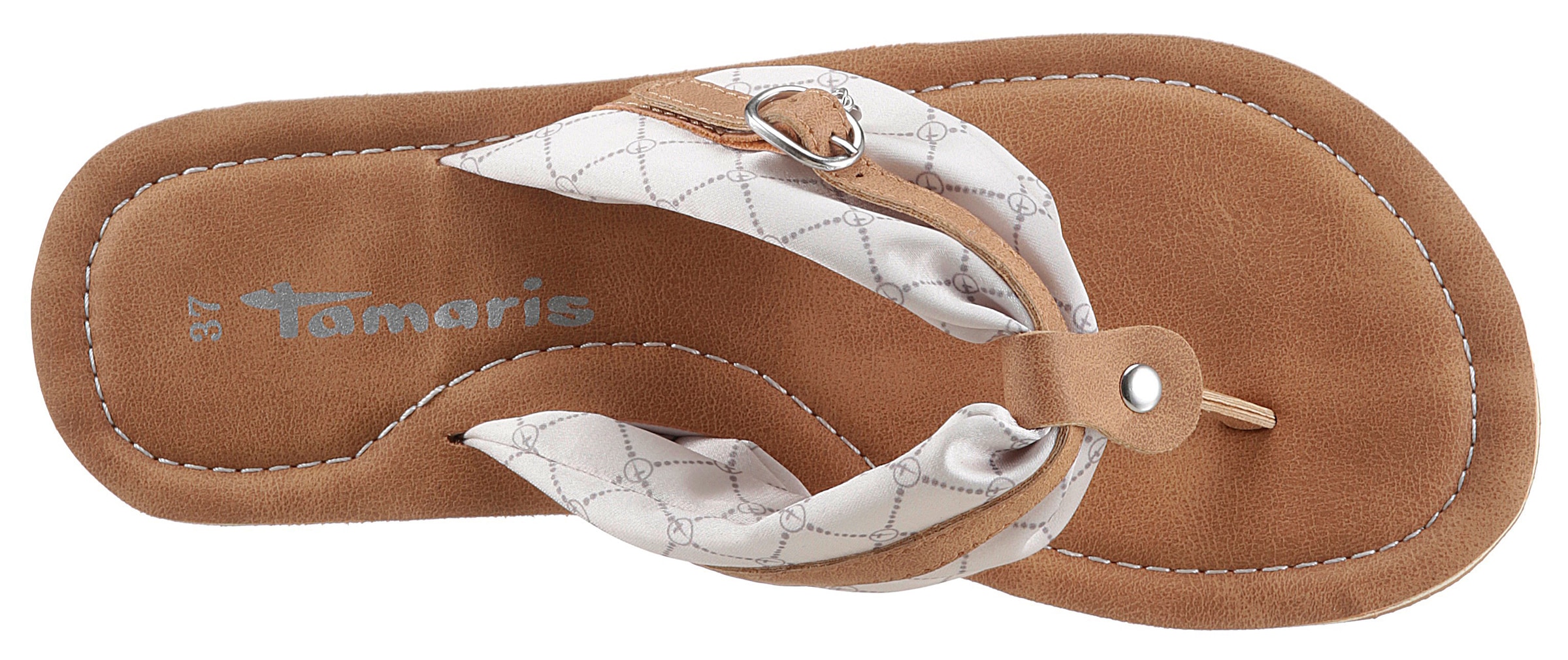 Tamaris Zehentrenner »AVRIL«, Sommerschuh, Flats, Schlappen mit T-Logoanhänger