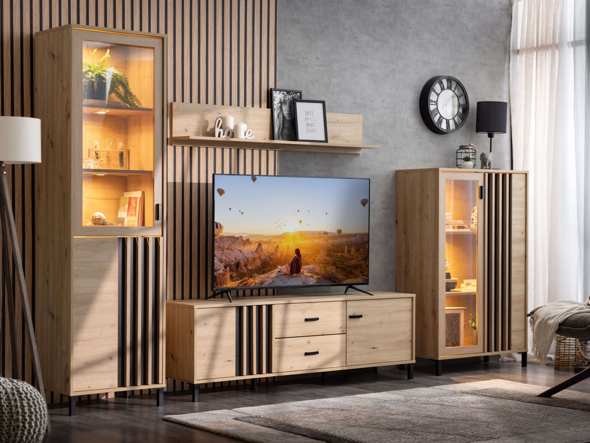 Home affaire Vitrine »LAVAL Vitrinenschrank, Glasschrank, Standvitrine, Highboard/Sideboard« Türen, 4 Einlegeböden, 5 Fächer, Gesamtmaße (B/T/H): 54,5/40/192,5 cm