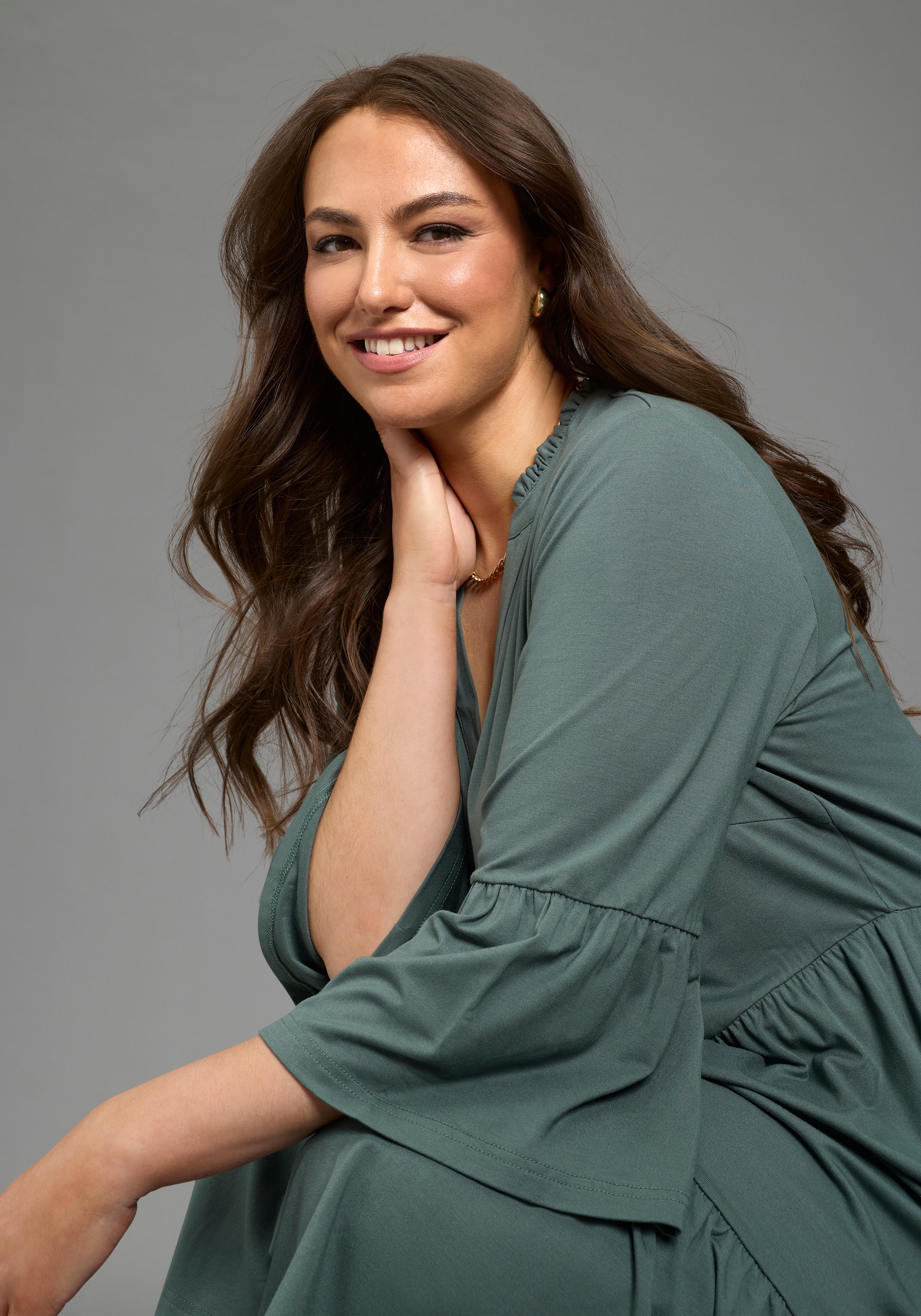 Laura Scott CURVE Jerseykleid mit Stufenrock, aus elastischer Jersey-Qualität, 3/4-Ärmel mit Volants