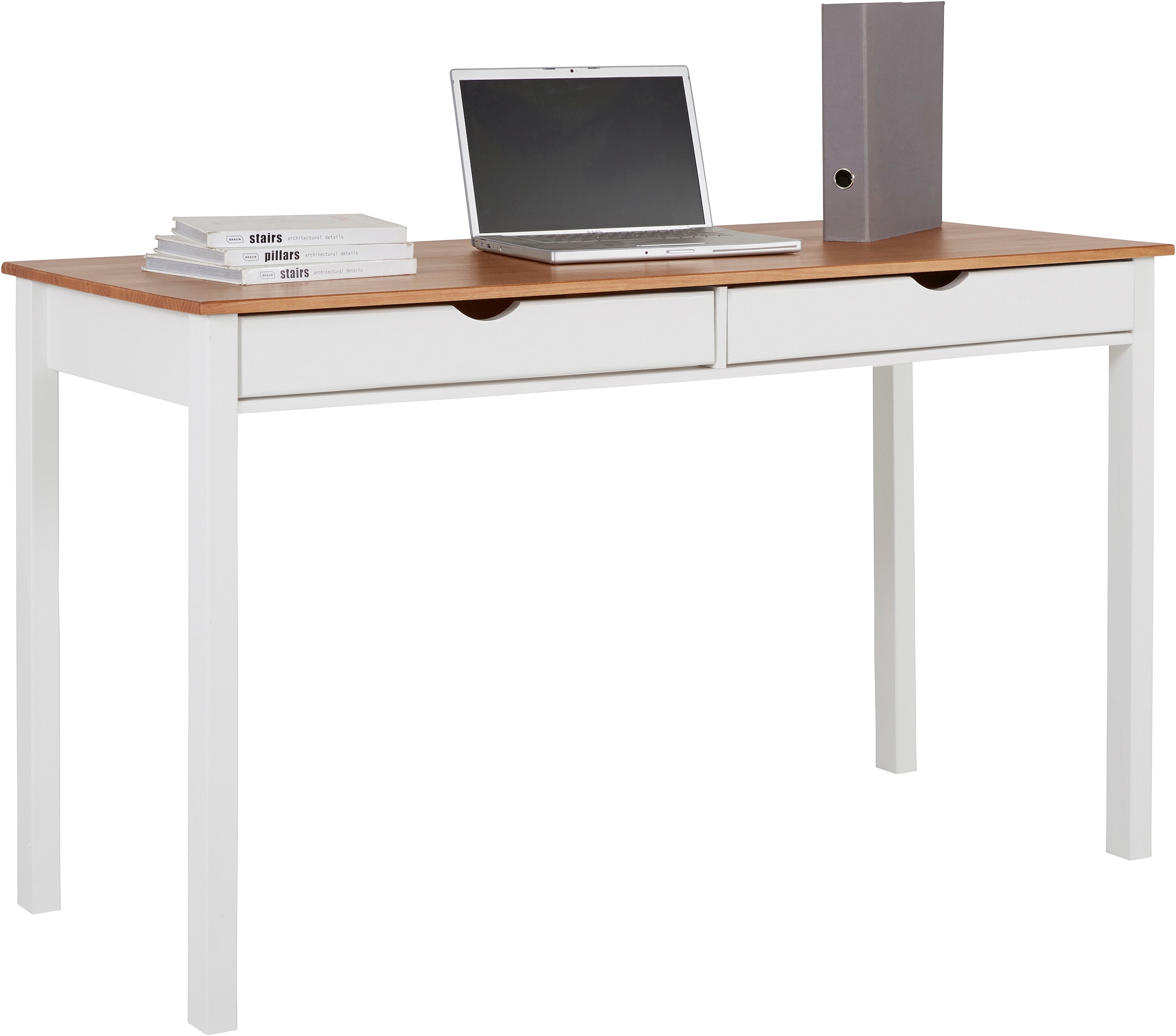 Schreibtisch »Gava«, aus massiven Kiefernholz, mit praktischen Griffmulden, Breite 140 cm