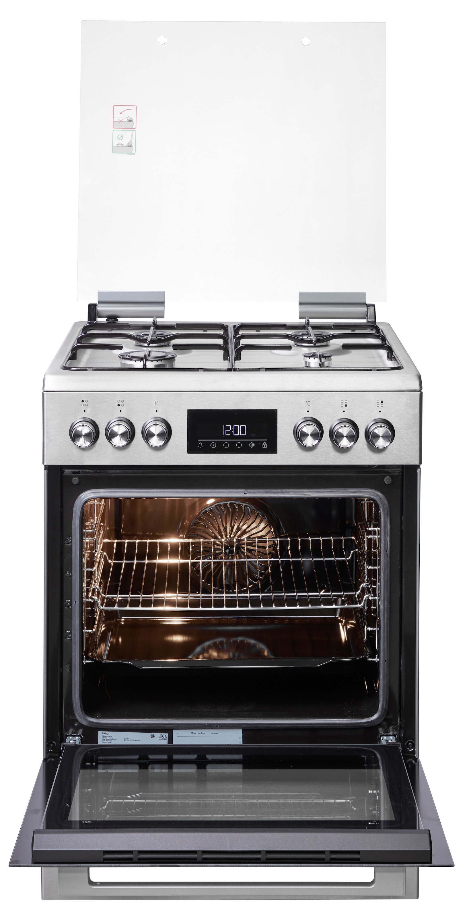 BEKO Gas-Standherd »FBM62320XDSL« mit Teleskopauszug nachrüstbar Multifunktionsdisplay – Übersichtliche Information auf einen Blick