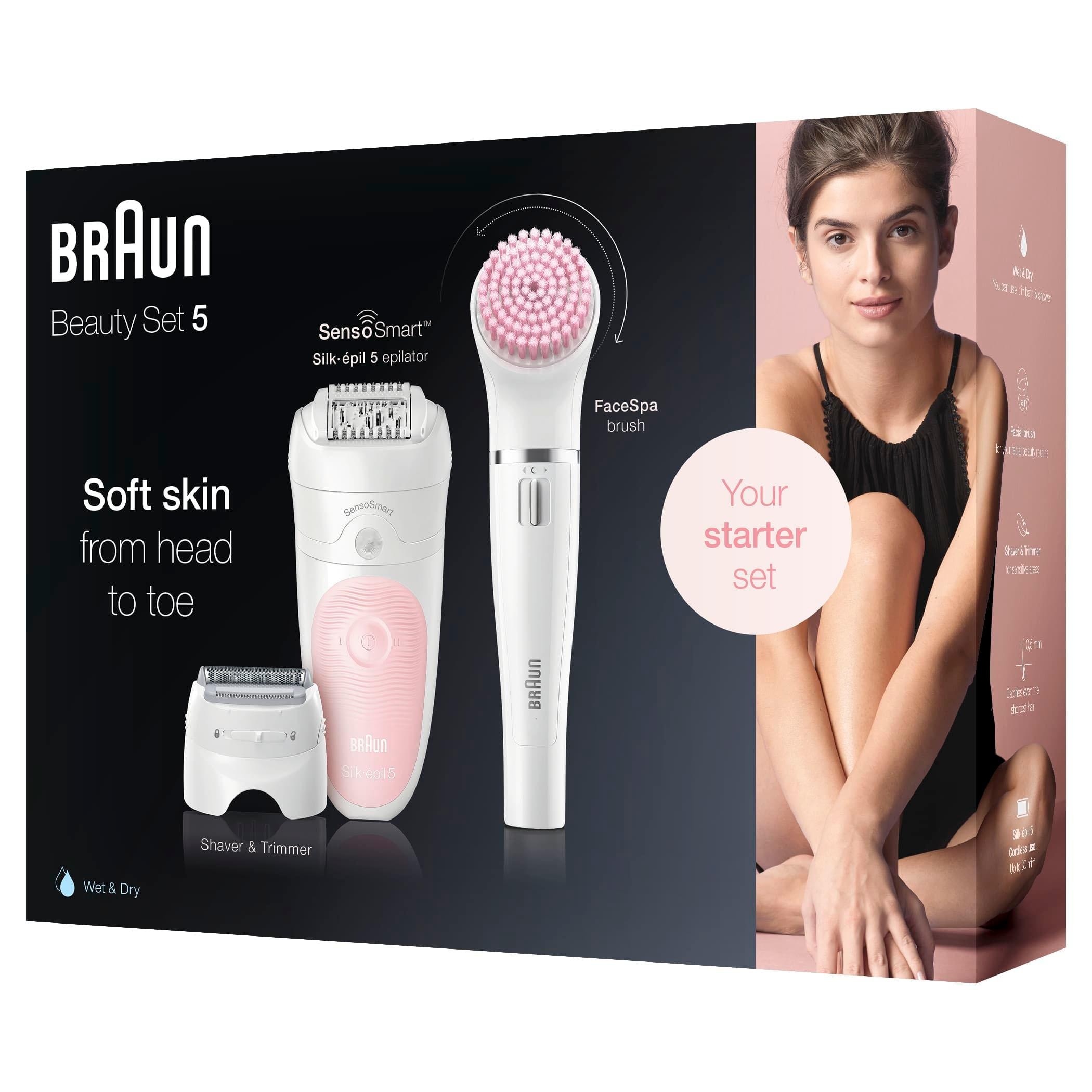 »Silk-épil Aufsätze, Körper Wet&Dry Gesicht XXL Garantie Kabellose Braun Haarentfernung Jahren 3 Beauty-Set 6-in-1 4 5-895«, Epilierer mit Deluxe Epilierer St. für &