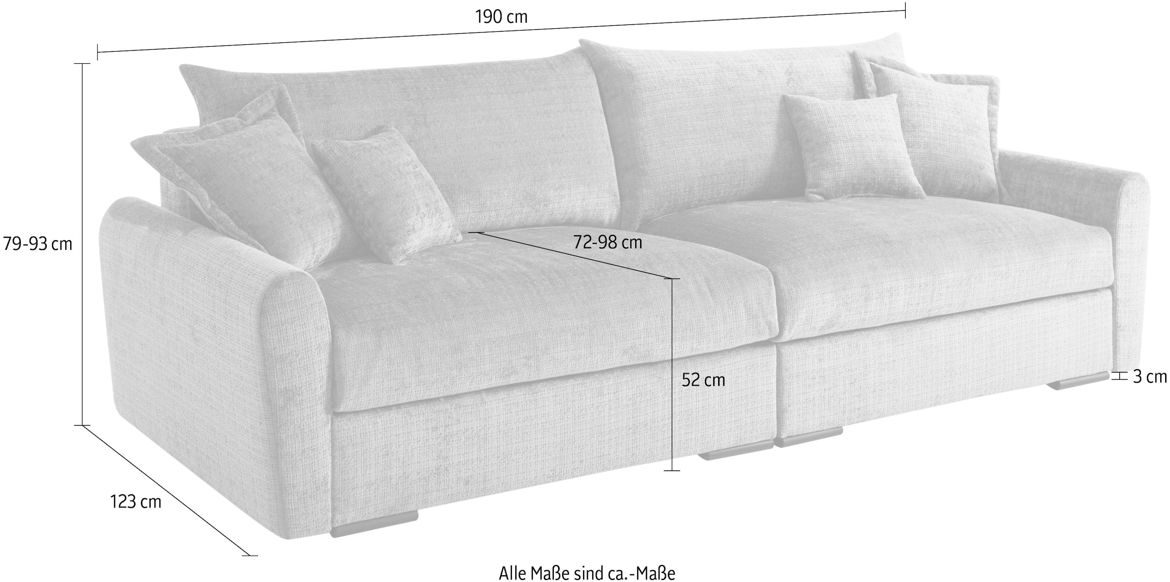Home affaire Big-Sofa »Finka, Breite 190 cm« Mega-Sofa, Cord oder Chenille-Struktur, mit Federkern & 4 Zierkissen
