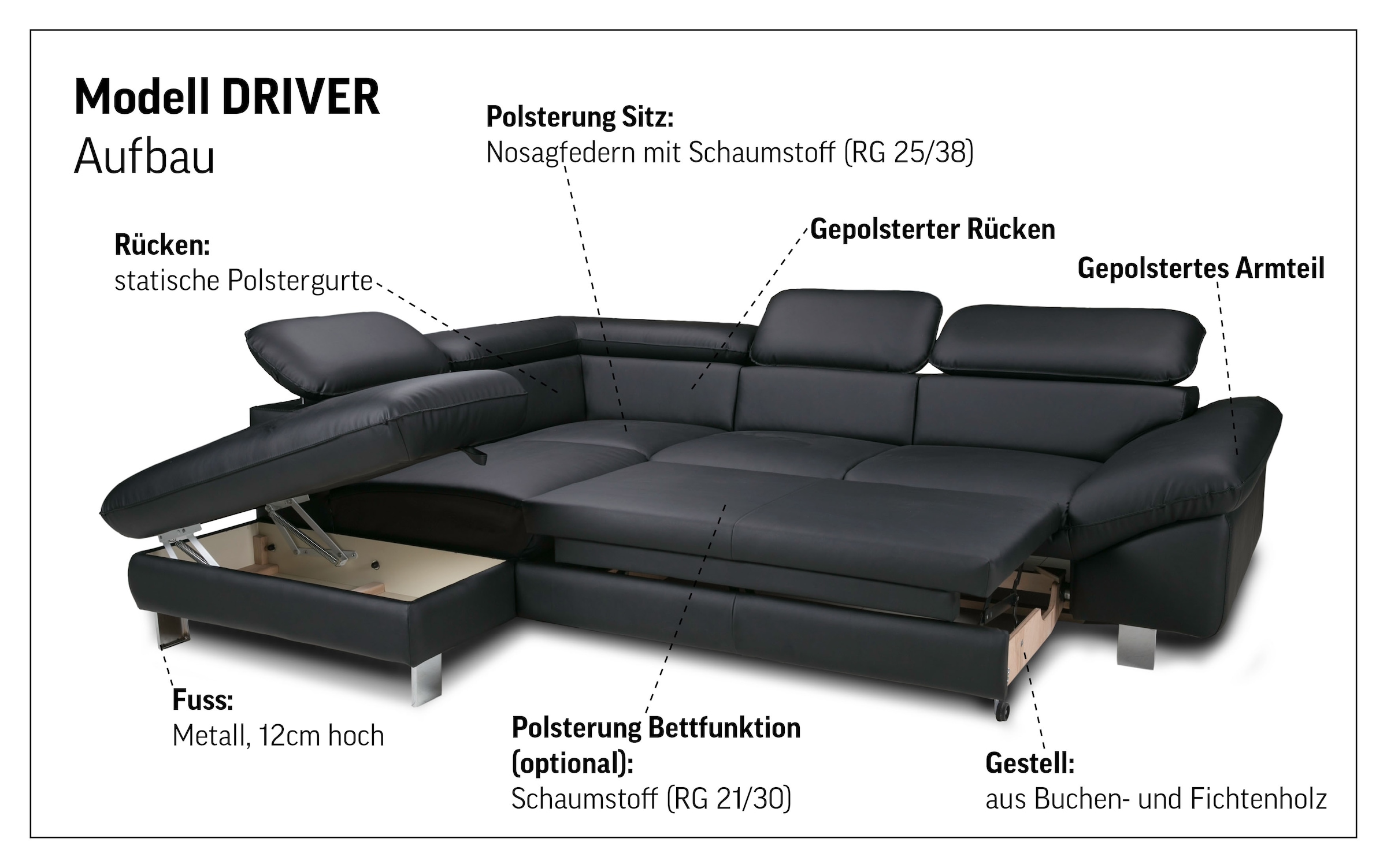 COTTA Ecksofa »Driver L-Form«, mit Kopfteilverstellung, wahlweise mit Bettfunktion & Bettkasten