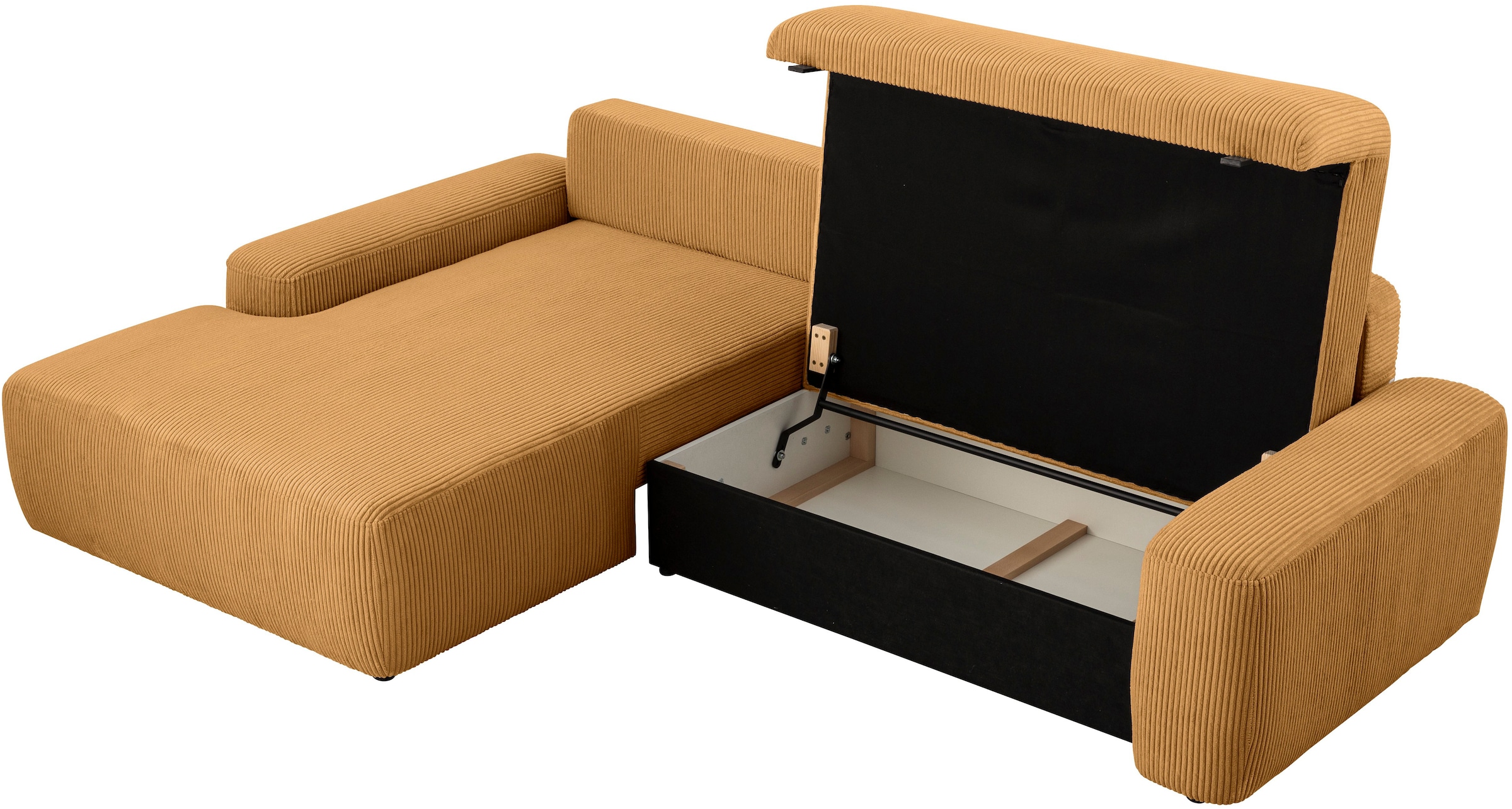 Home affaire Ecksofa »TORGE (264cm), Schlafsofa in Cord, Samtvelours o Struktur fein, L-Form« Schlaffunktion, Bettkasten, Liegefläche: 125/210 cm