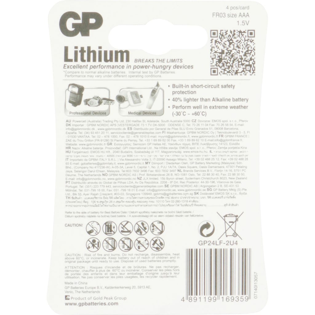 GP Batteries Batterie »AAA Lithium 1,5V 4 Stück«, FR03, 1,5 V, (4 St.)