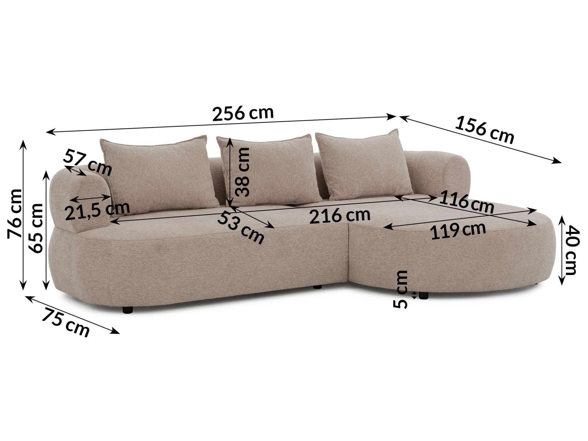 Home affaire Ecksofa »LUSSAC L-Form Design-Sofa mit Zierkissen, Maße B/T/H: 257/159/78 cm« hoher Sitzkomfort und modernes Design, Sofa ohne Bettfunktion
