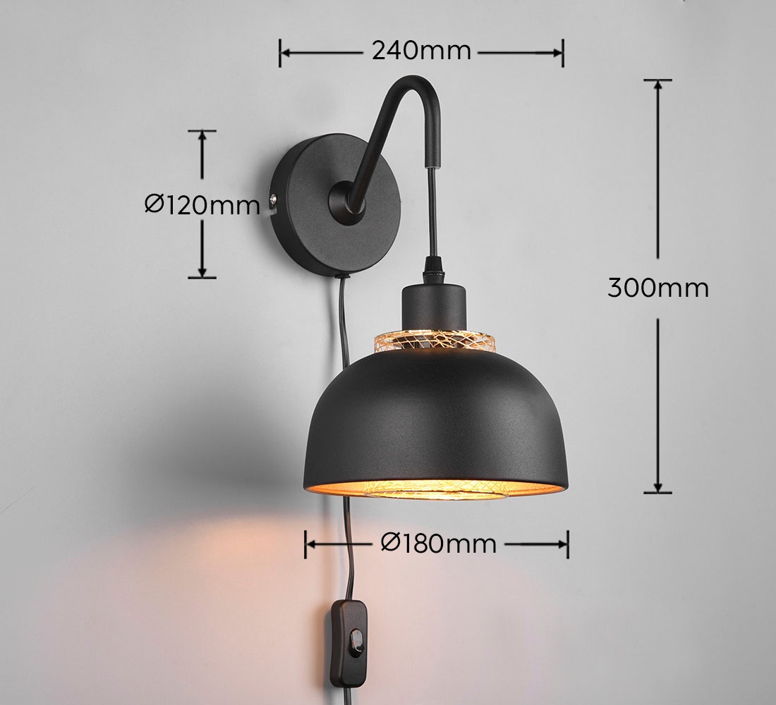 REALITY Leuchten Wandleuchte »Punch«, 1 flammig, Leuchtmittel E27 | ohne Leuchtmittel, Industrie-Look mit Doppelschirm schwarz-gold, exkl 1xE27 max 40W