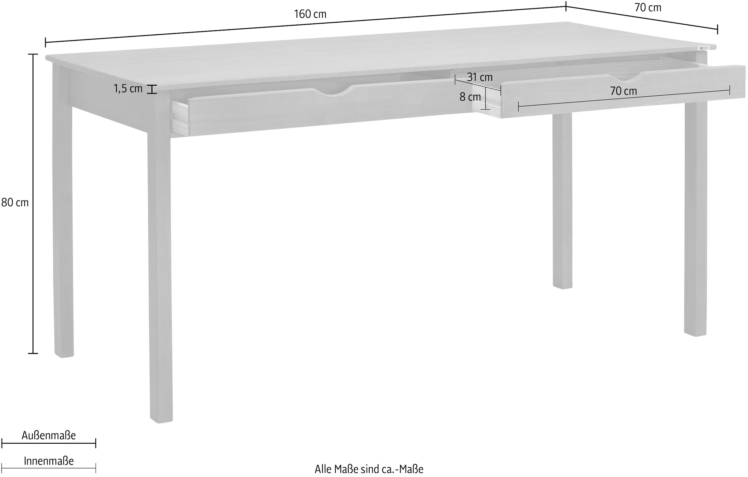 INOSIGN Schreibtisch »Gava«, (1 St.), Kiefer massiv, eingefräste Griffmulden, Höhe 80 cm