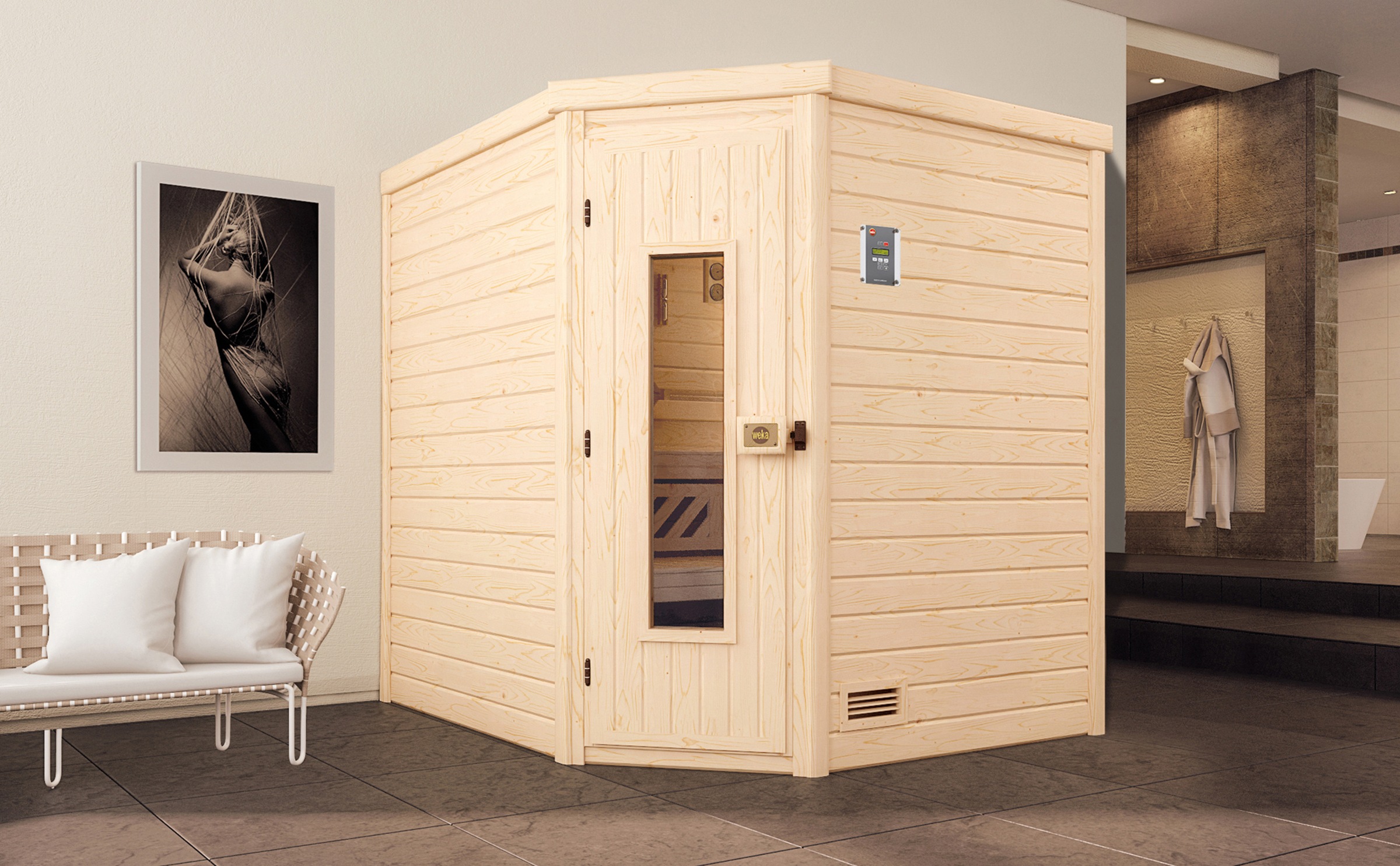 weka Sauna »Massivholzsauna TURKU 2« Blockbohlen, isoliert Holztür