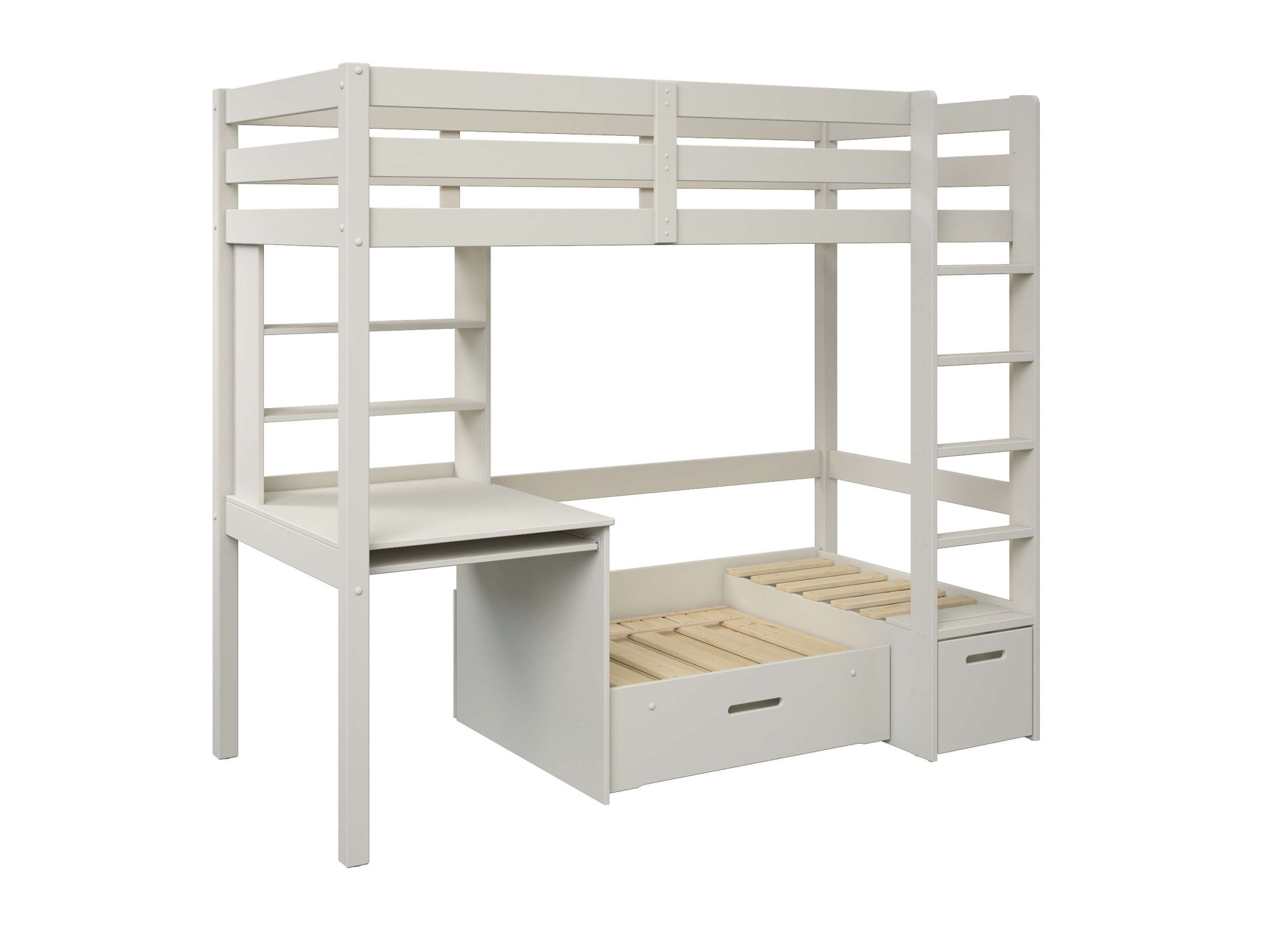OTTO home Etagenbett »HENNE' TOPSELLER! Hochbett, Ideal für kleine Räume, 2 Schlafplätze« zweiter Schlafplatz ausziehbar, B/H/T ca. 208/180/105cm,  mit Polsterauflagen, Schreibtisch, Stauraum, seitenverkehrt montierbar